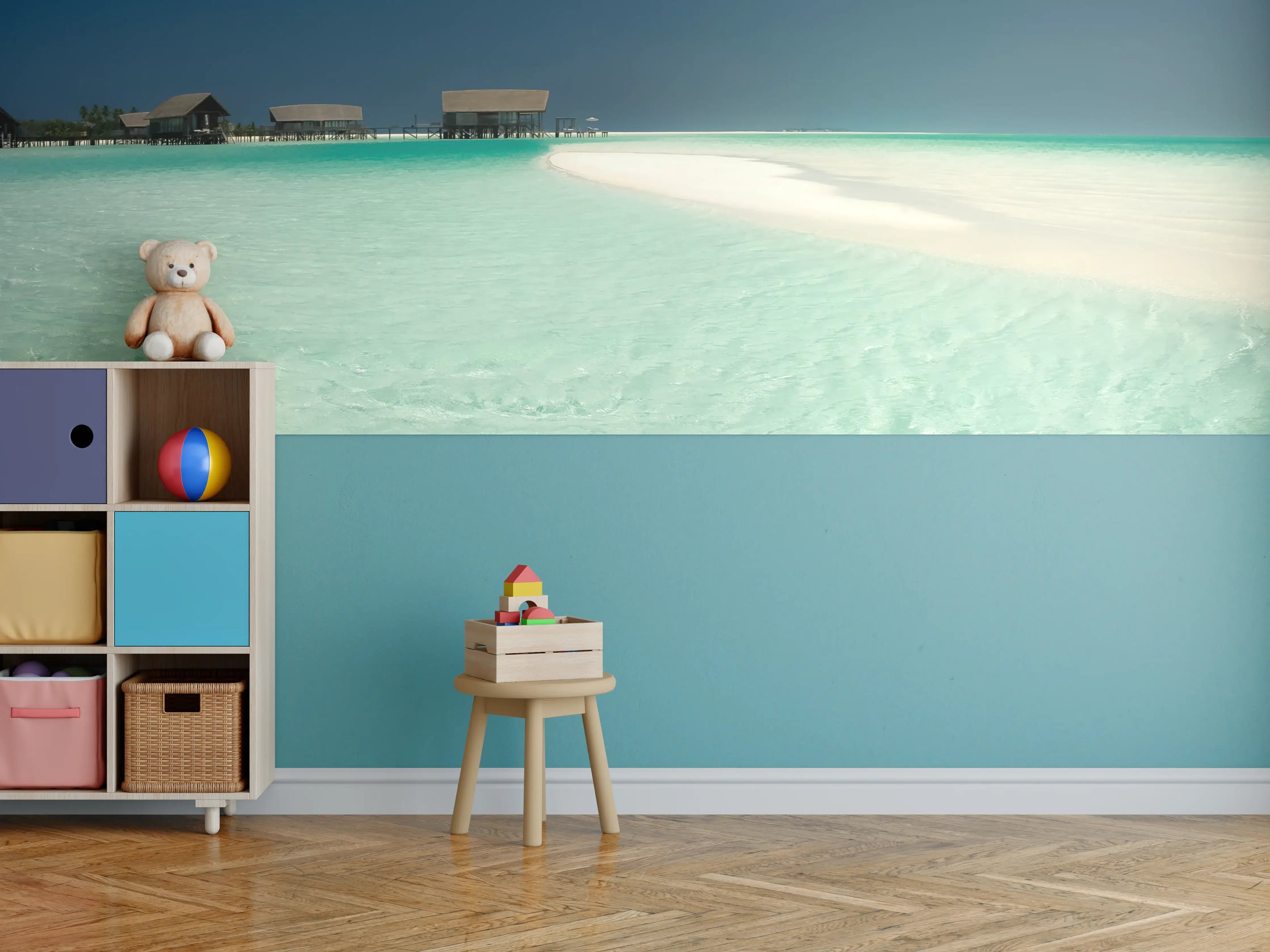 Kinderzimmer Wandgestaltung - Tropischer Paradiesstrand mit klarem Wasser