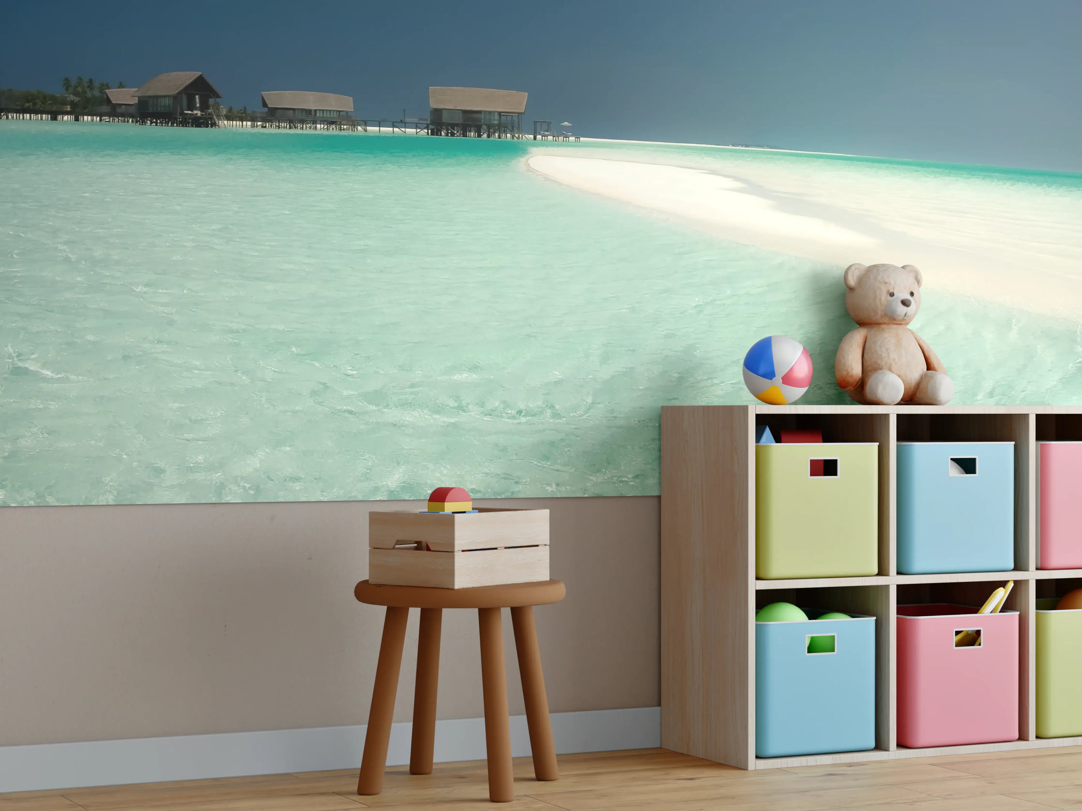 Kinderzimmer Wandgestaltung - Tropischer Paradiesstrand mit klarem Wasser