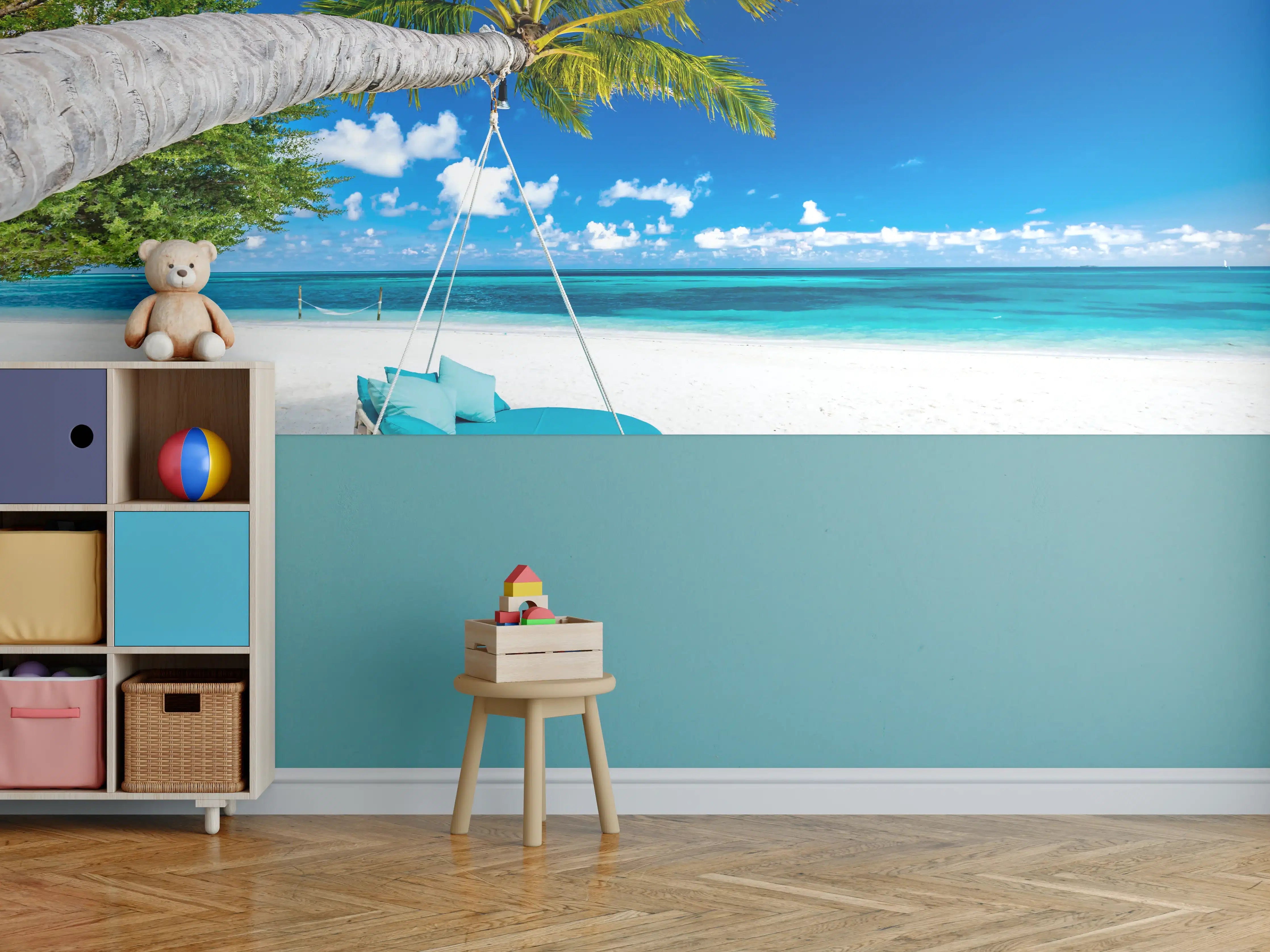 Kinderzimmer Wandgestaltung - Tropischer Strand mit Hängebett