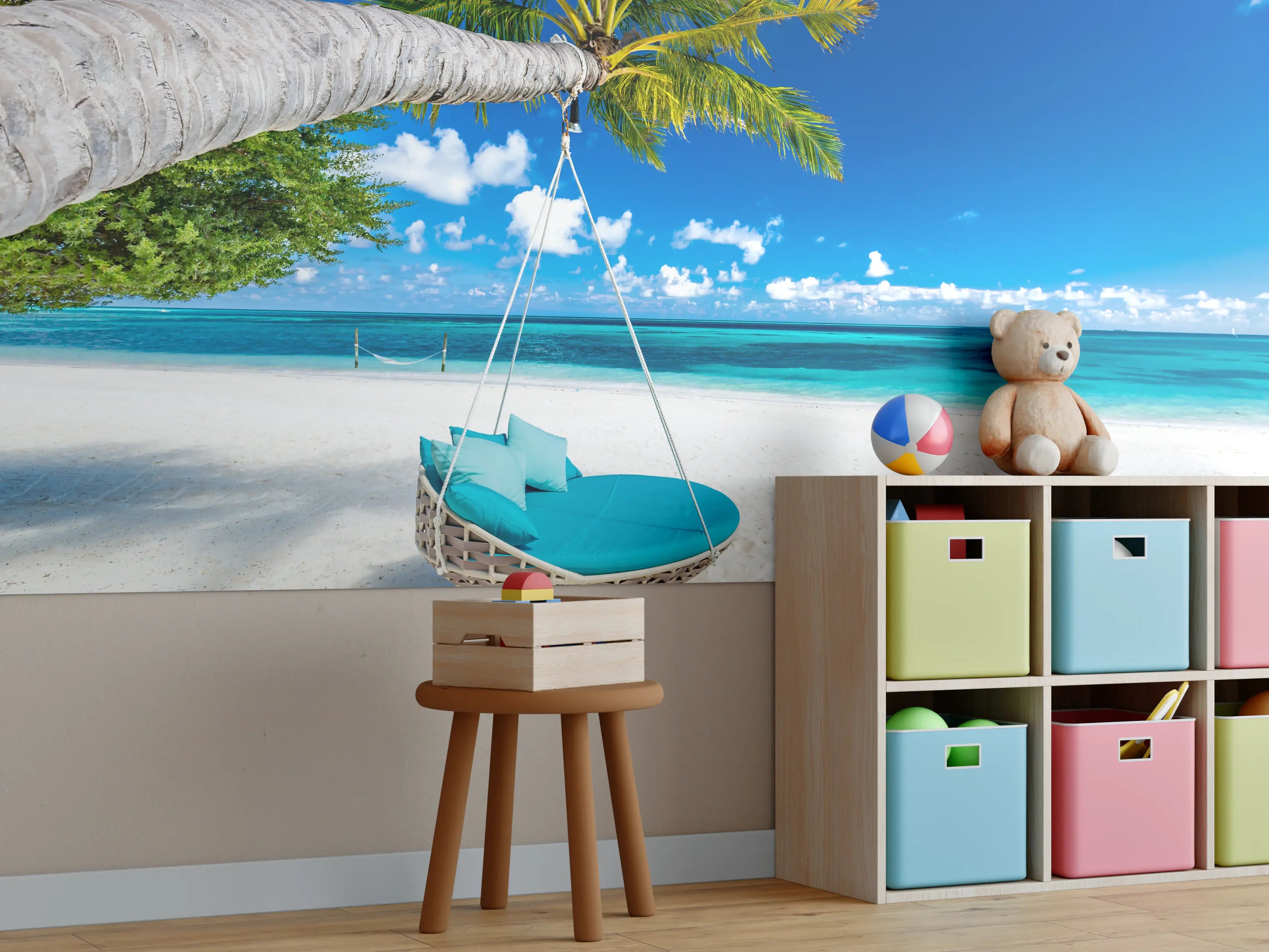 Kinderzimmer Wandgestaltung - Tropischer Strand mit Hängebett