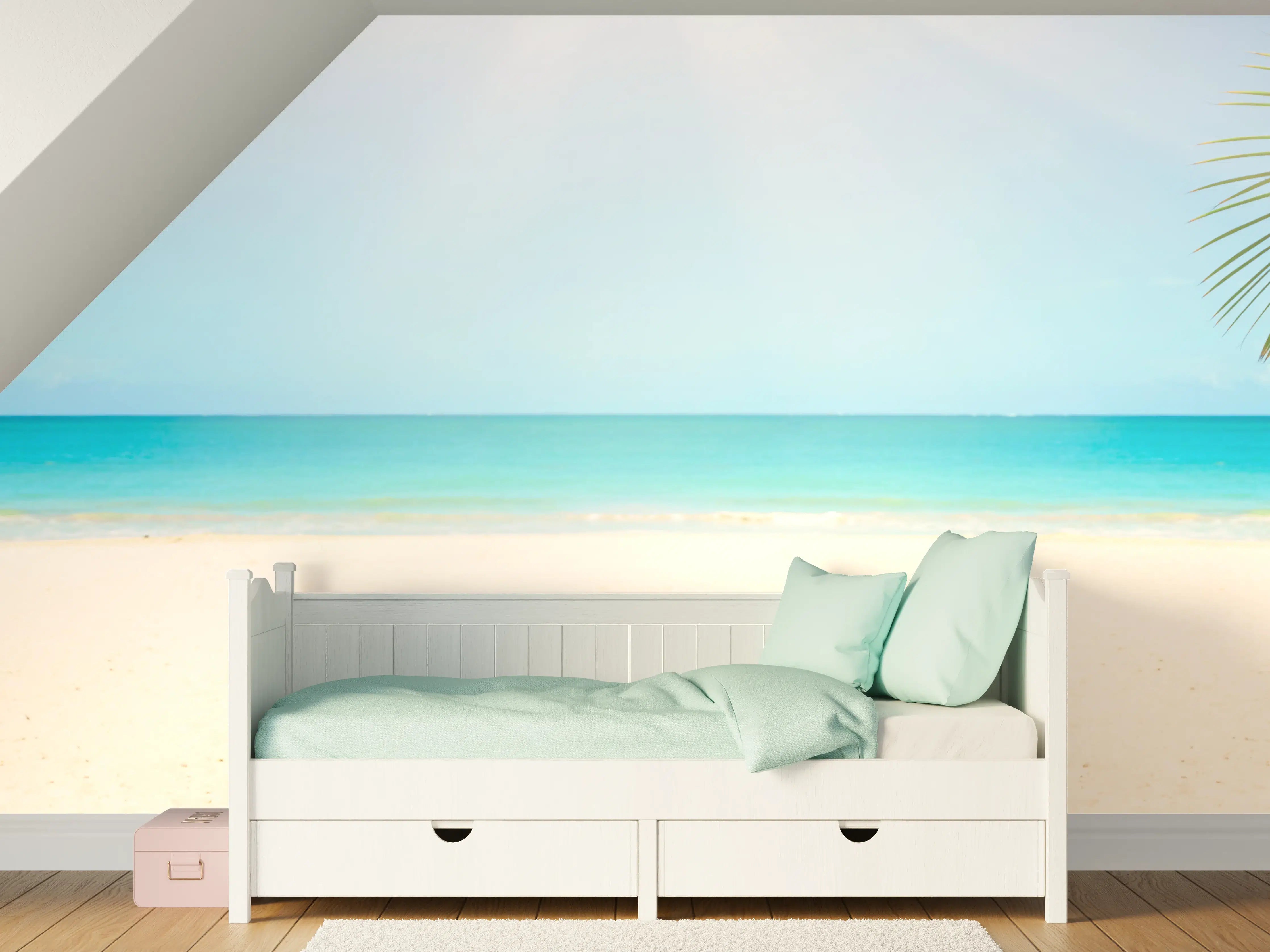 Kinderzimmer Wandgestaltung - Tropischer Strand mit Palmenansicht