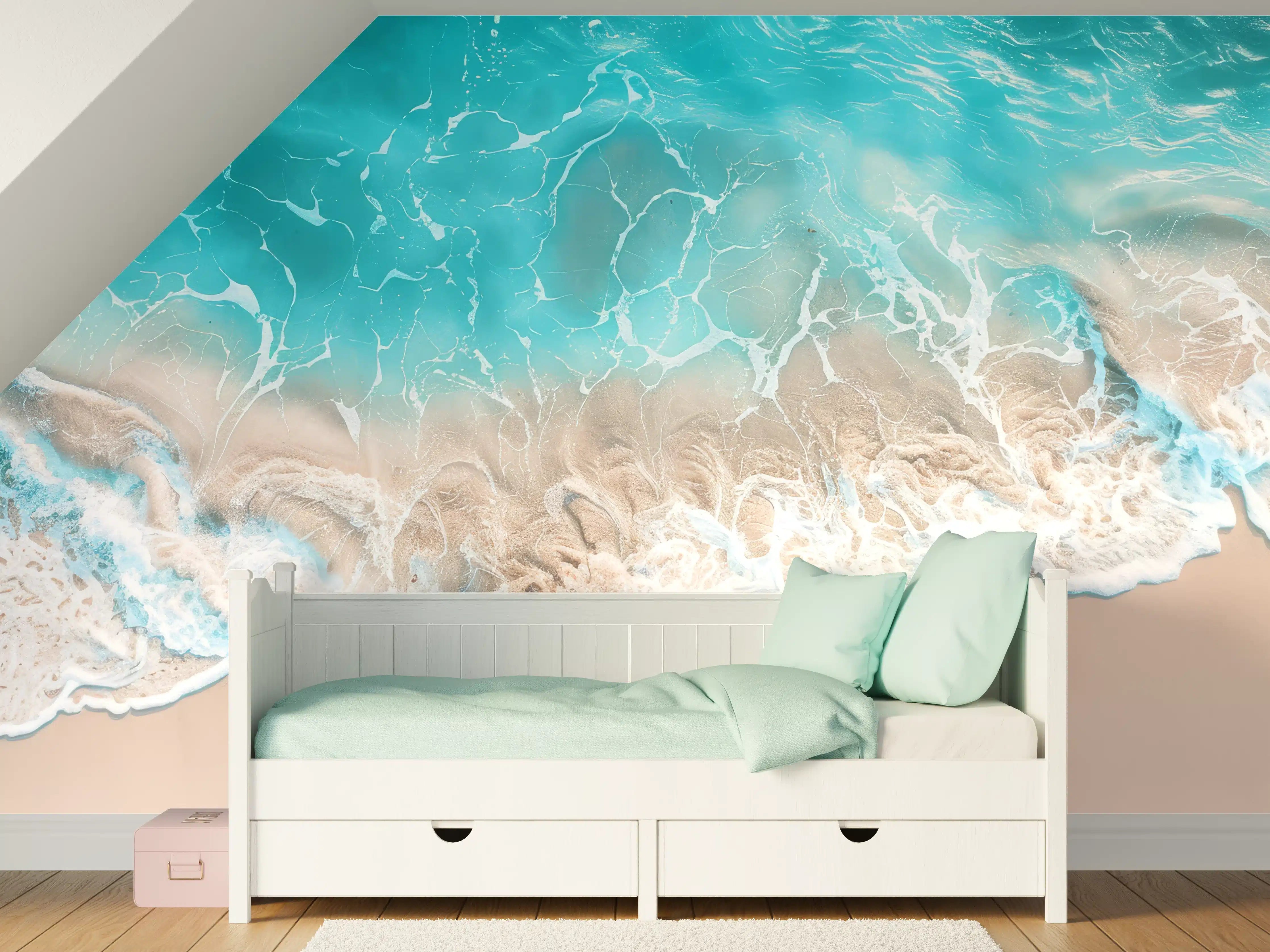 Kinderzimmer Wandgestaltung - Tropischer Strand mit türkisfarbenem Wasser