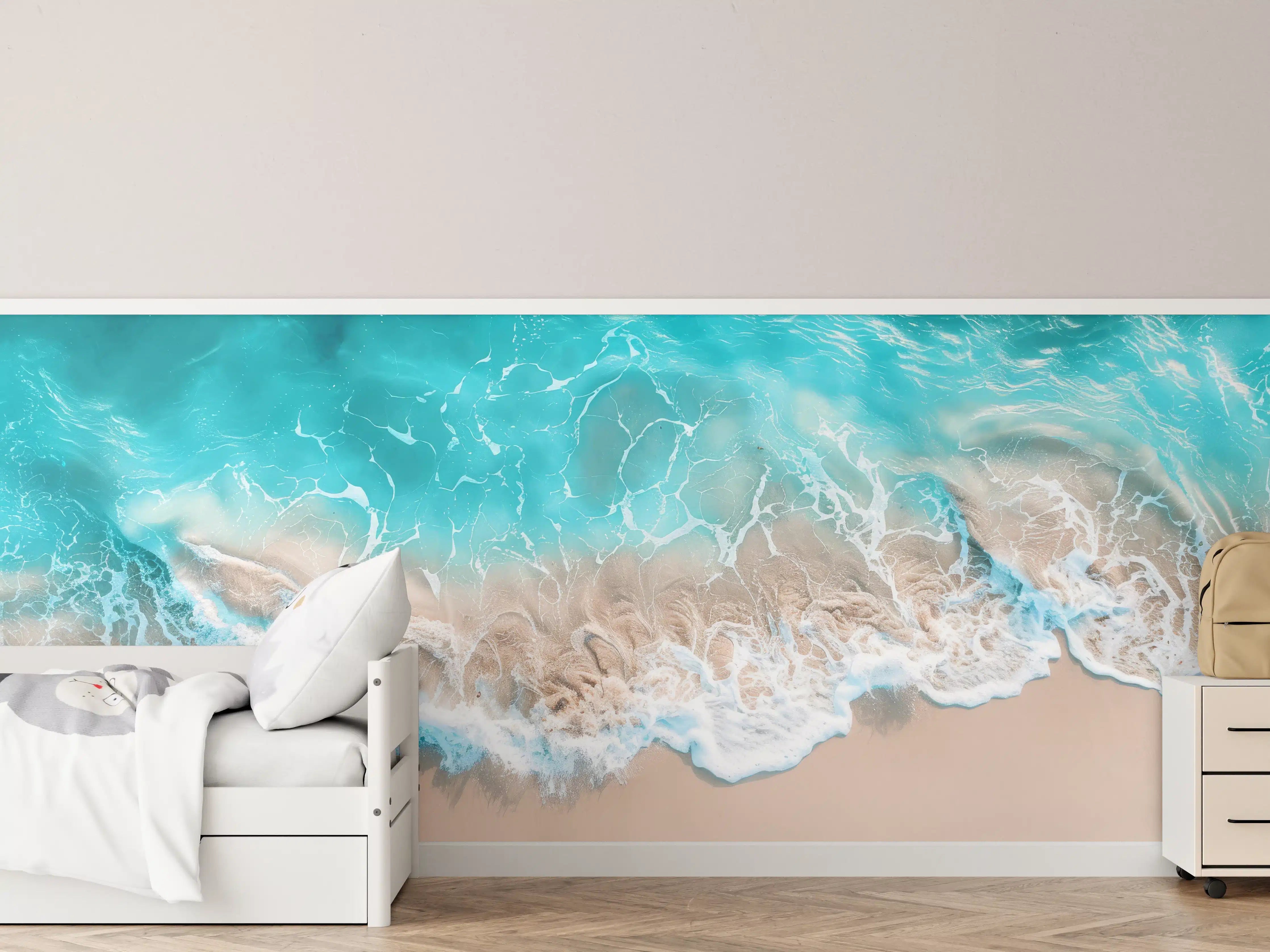 Kinderzimmer Wandgestaltung - Tropischer Strand mit türkisfarbenem Wasser
