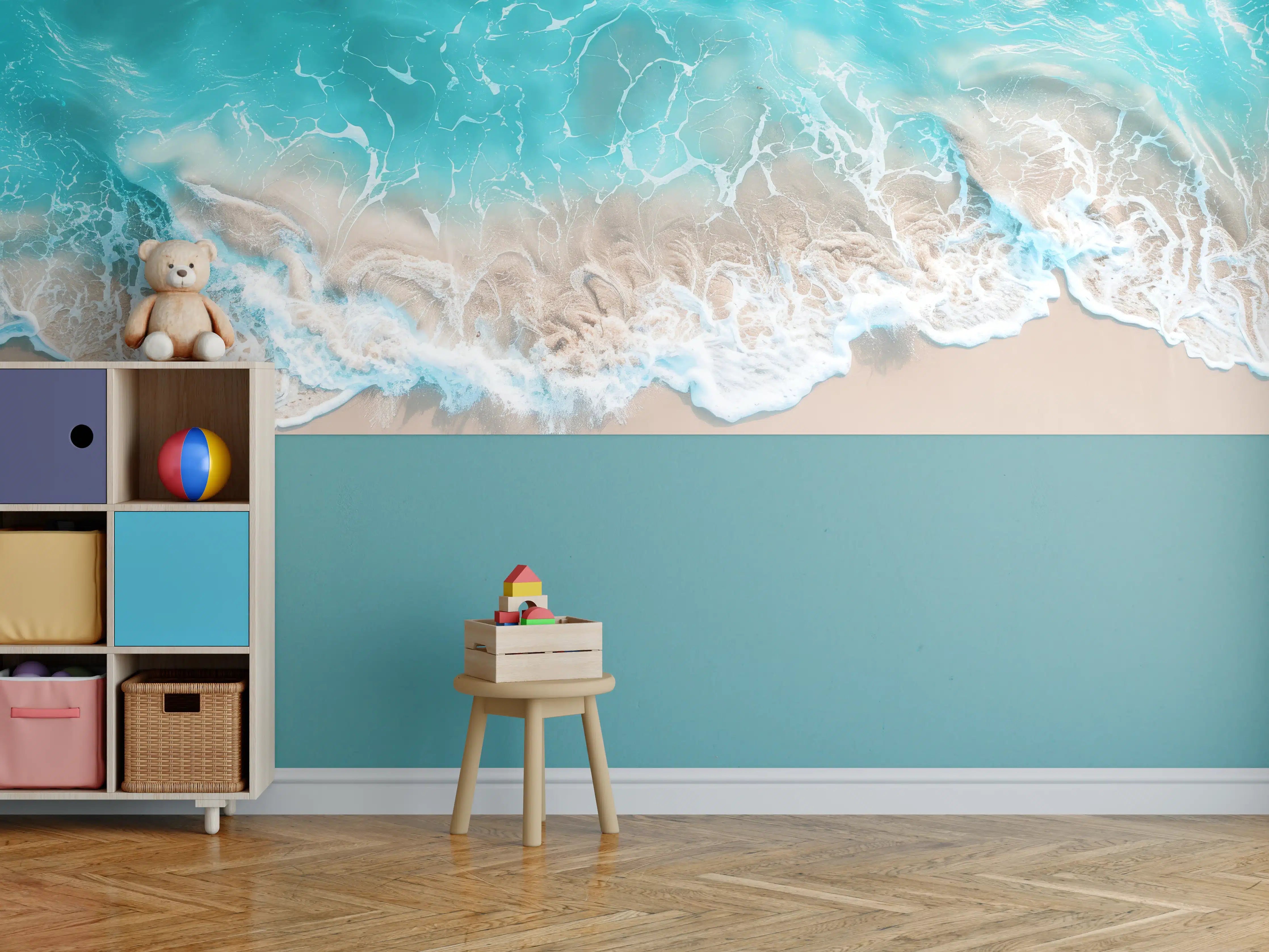 Kinderzimmer Wandgestaltung - Tropischer Strand mit türkisfarbenem Wasser