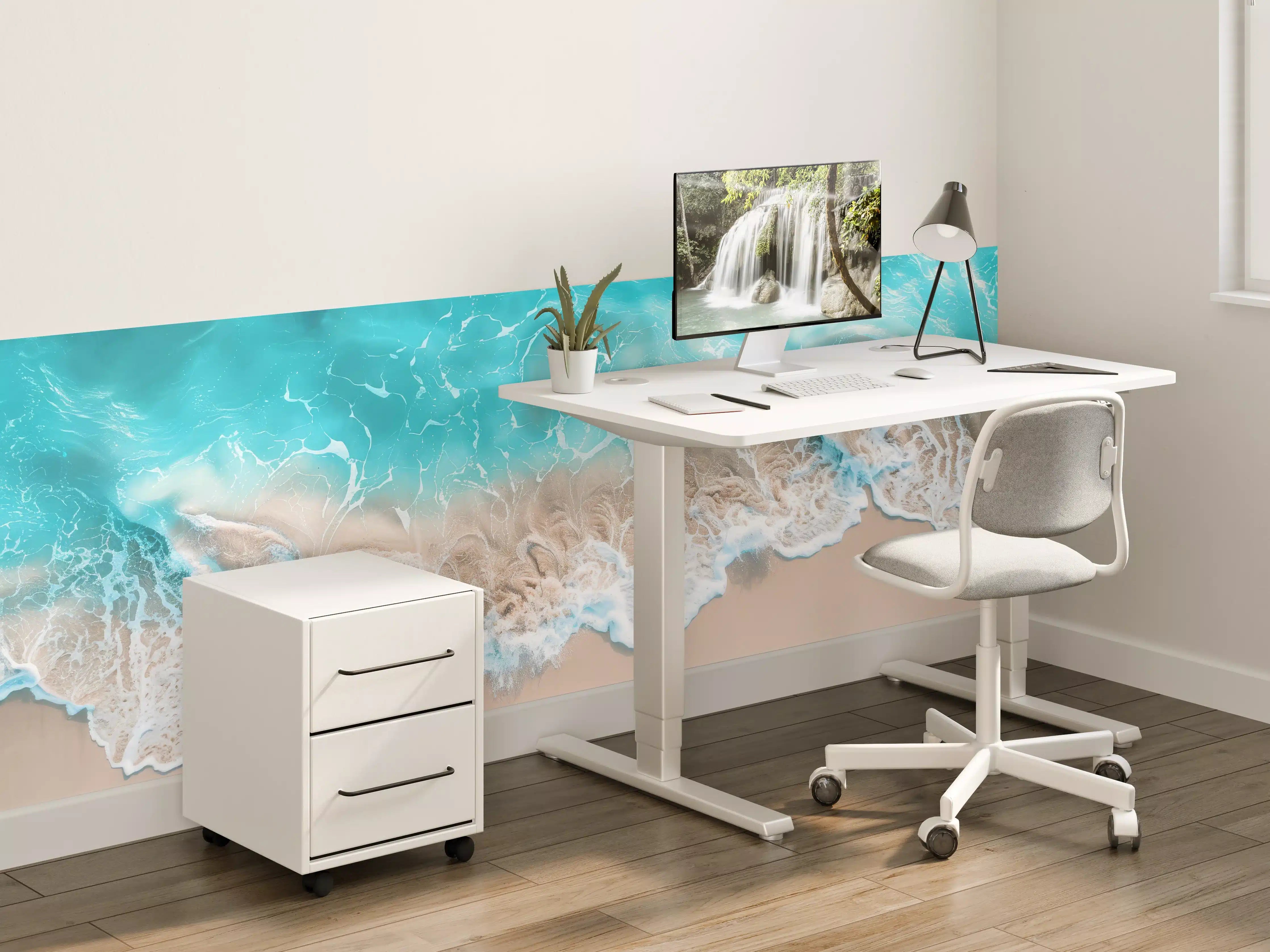 Kinderzimmer Wandgestaltung - Tropischer Strand mit türkisfarbenem Wasser