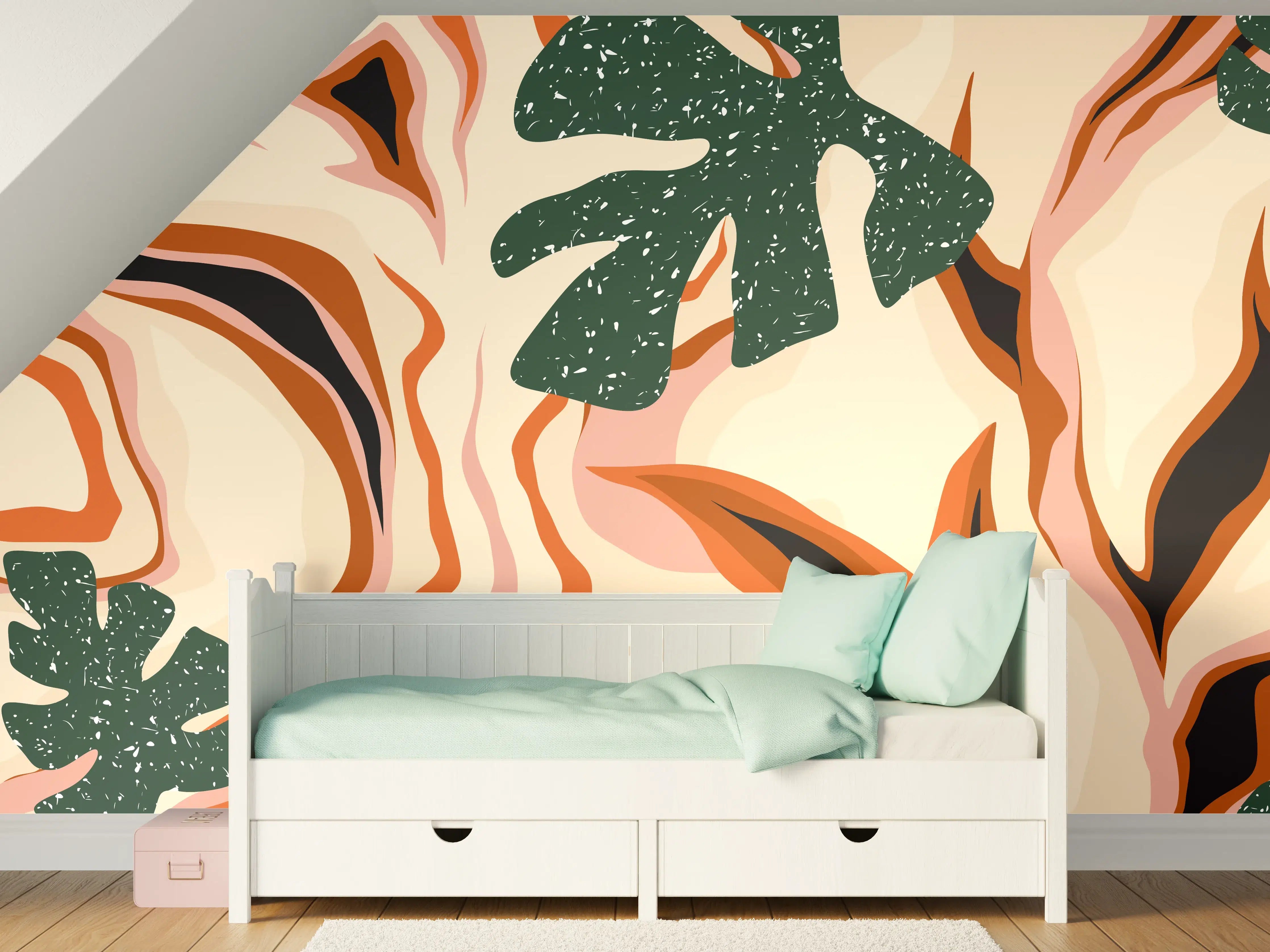 Kinderzimmer Wandgestaltung - Tropischer Vortex Beige-Orange