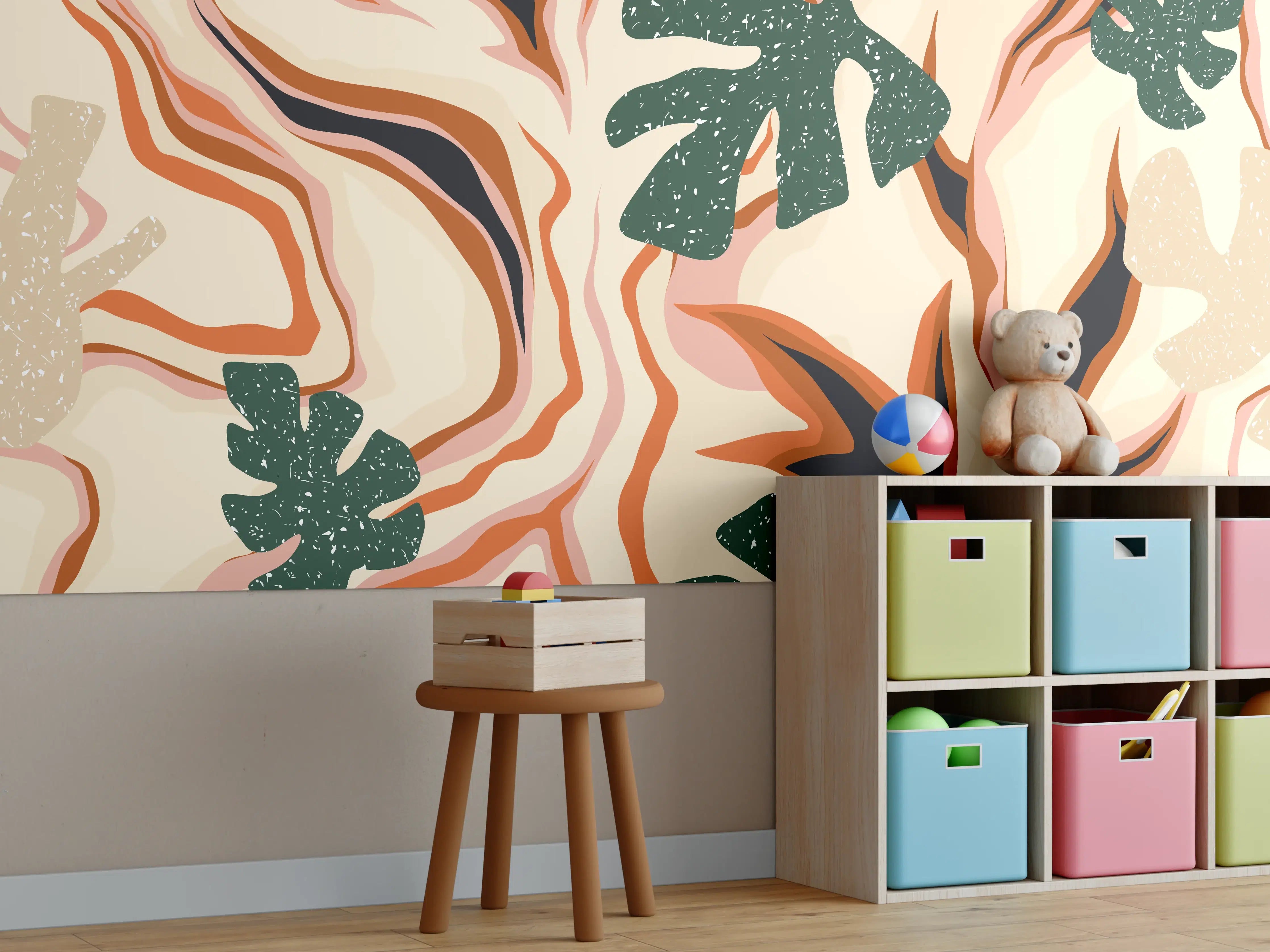 Kinderzimmer Wandgestaltung - Tropischer Vortex Beige-Orange