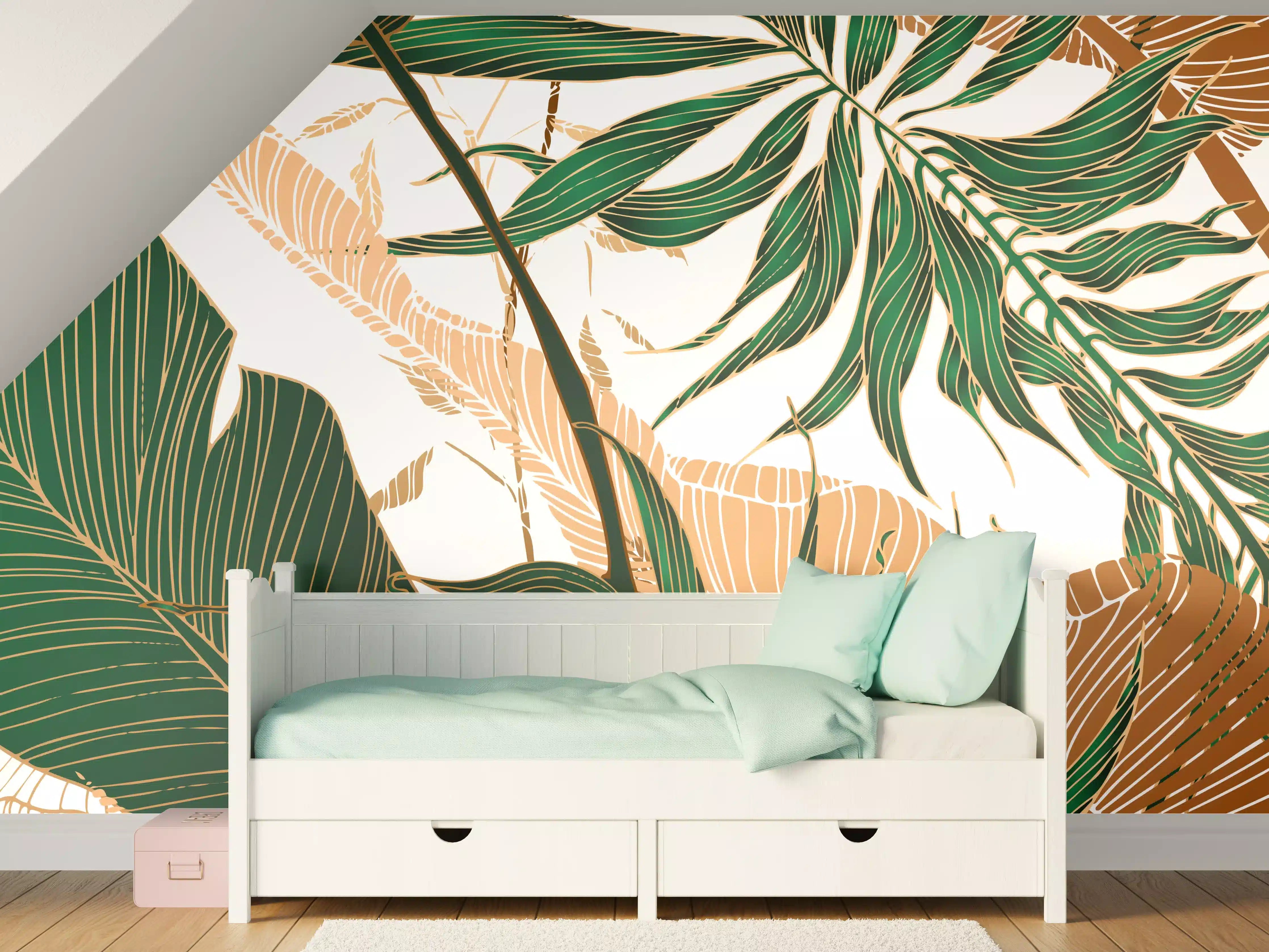 Kinderzimmer Wandgestaltung - Tropisches Blattmuster Design