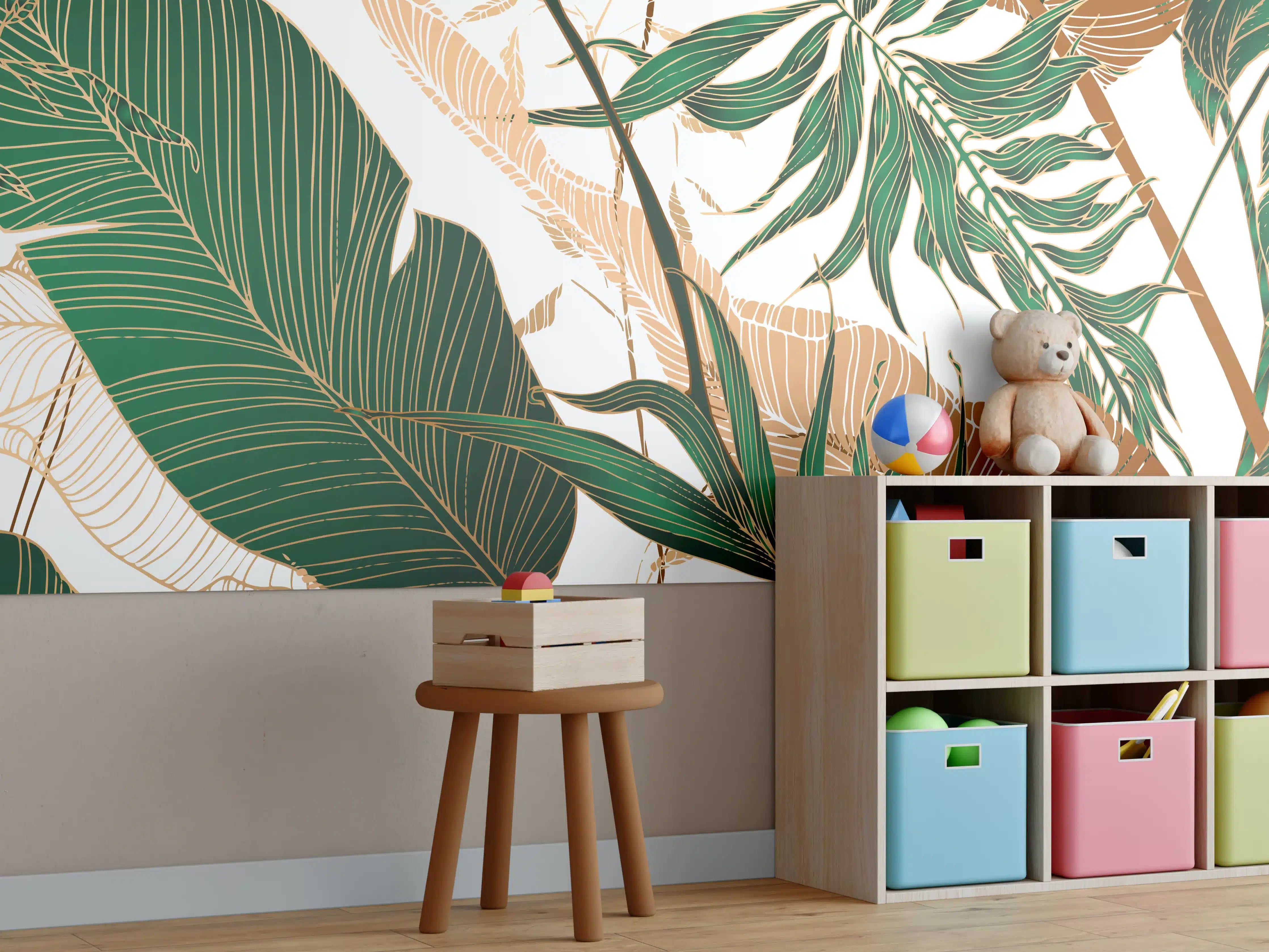Kinderzimmer Wandgestaltung - Tropisches Blattmuster Design