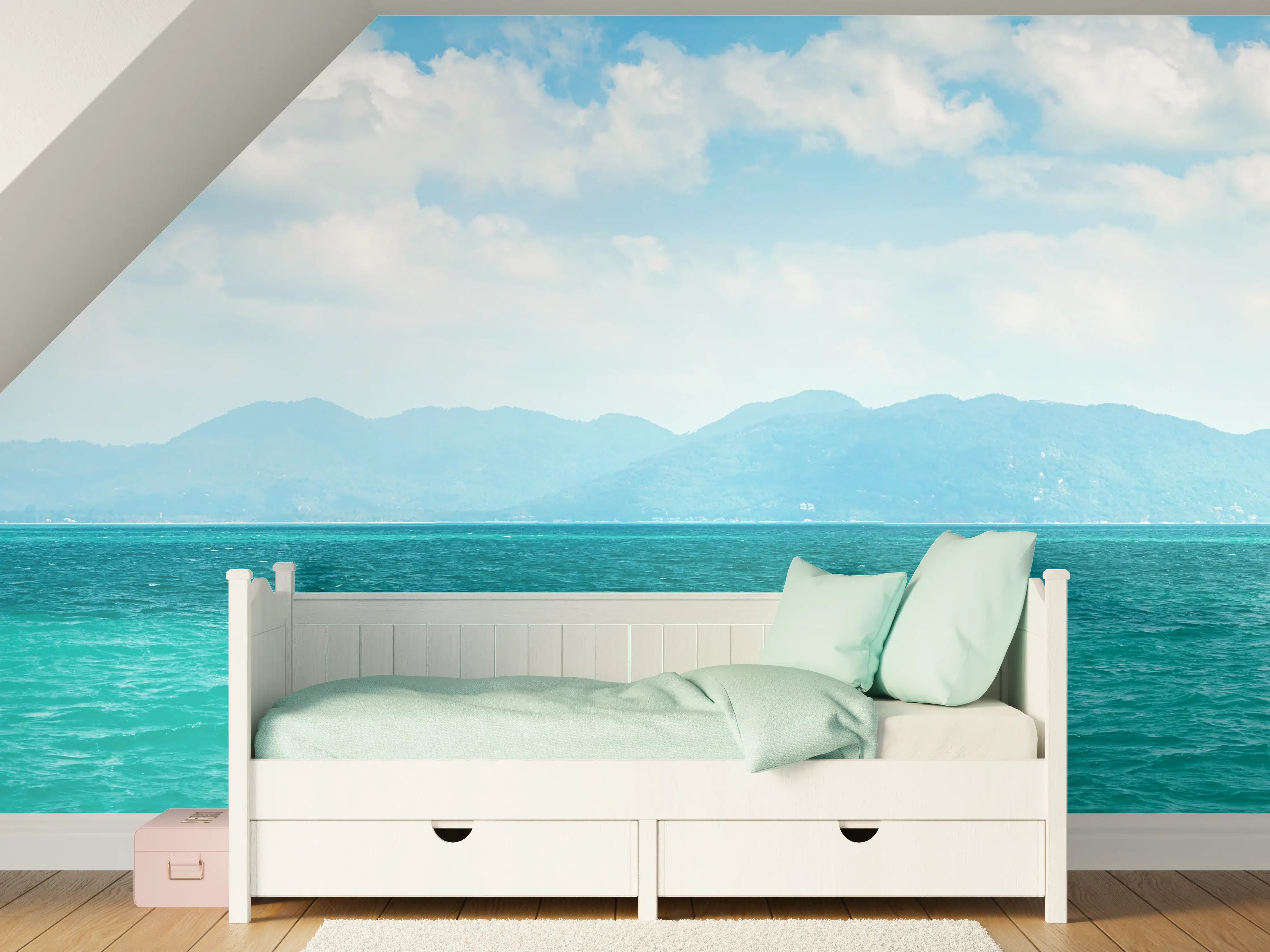 Kinderzimmer Wandgestaltung - Tropisches Blau-Grün-Meerespanorama
