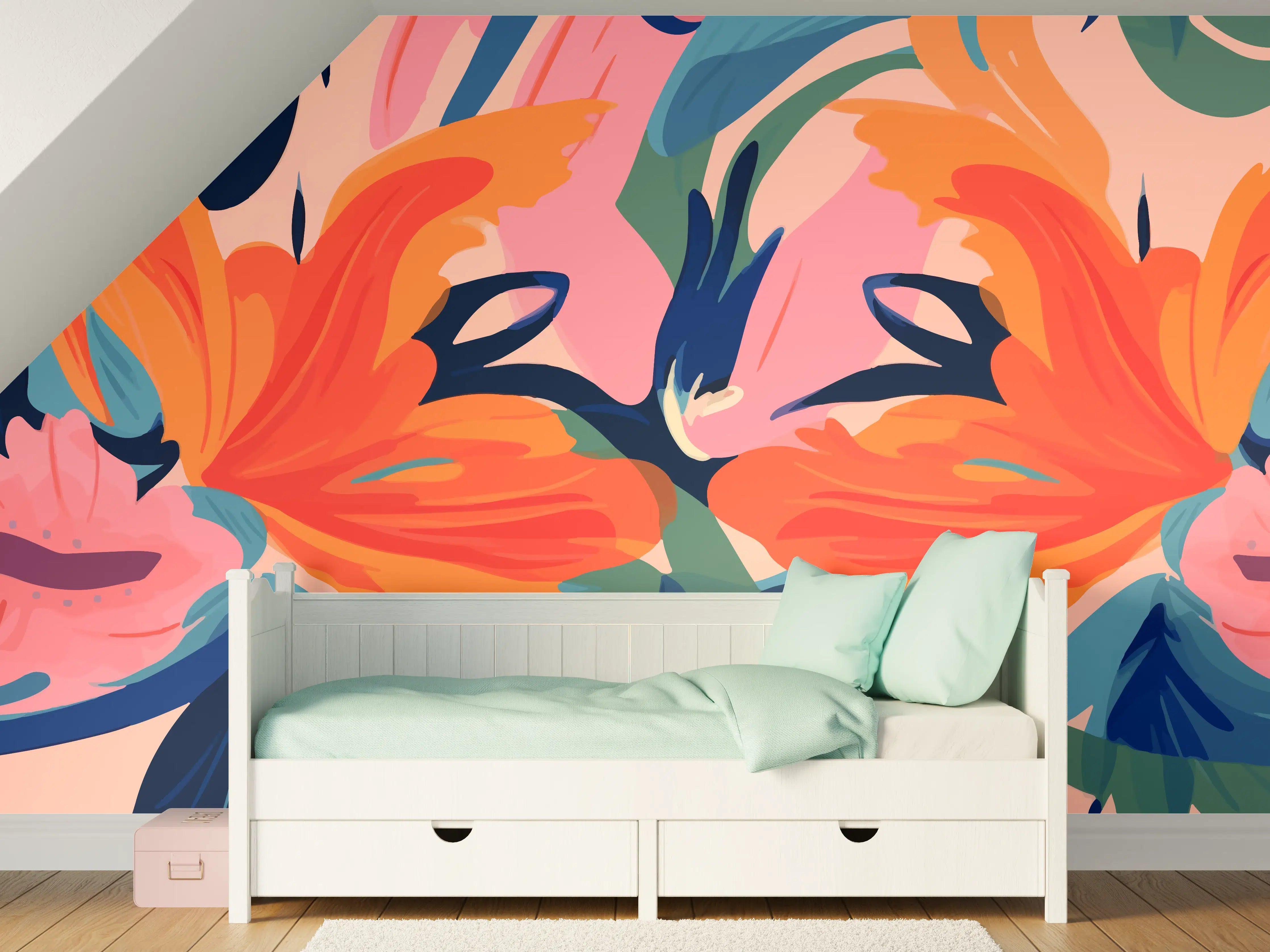 Kinderzimmer Wandgestaltung - Tropisches Dämmerungs-Blumenmuster