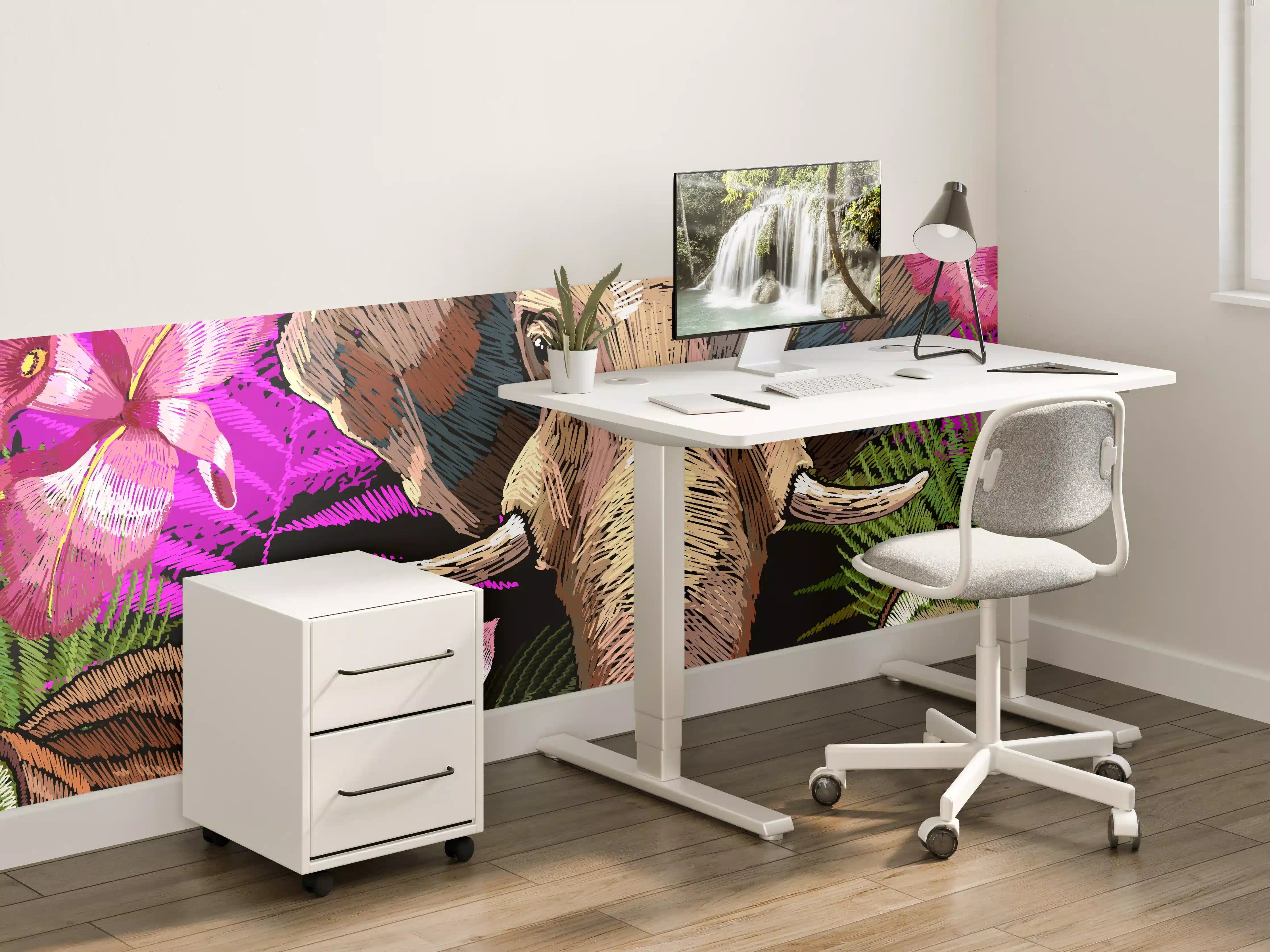 Kinderzimmer Wandgestaltung - Tropisches Elefantenkopf-Muster