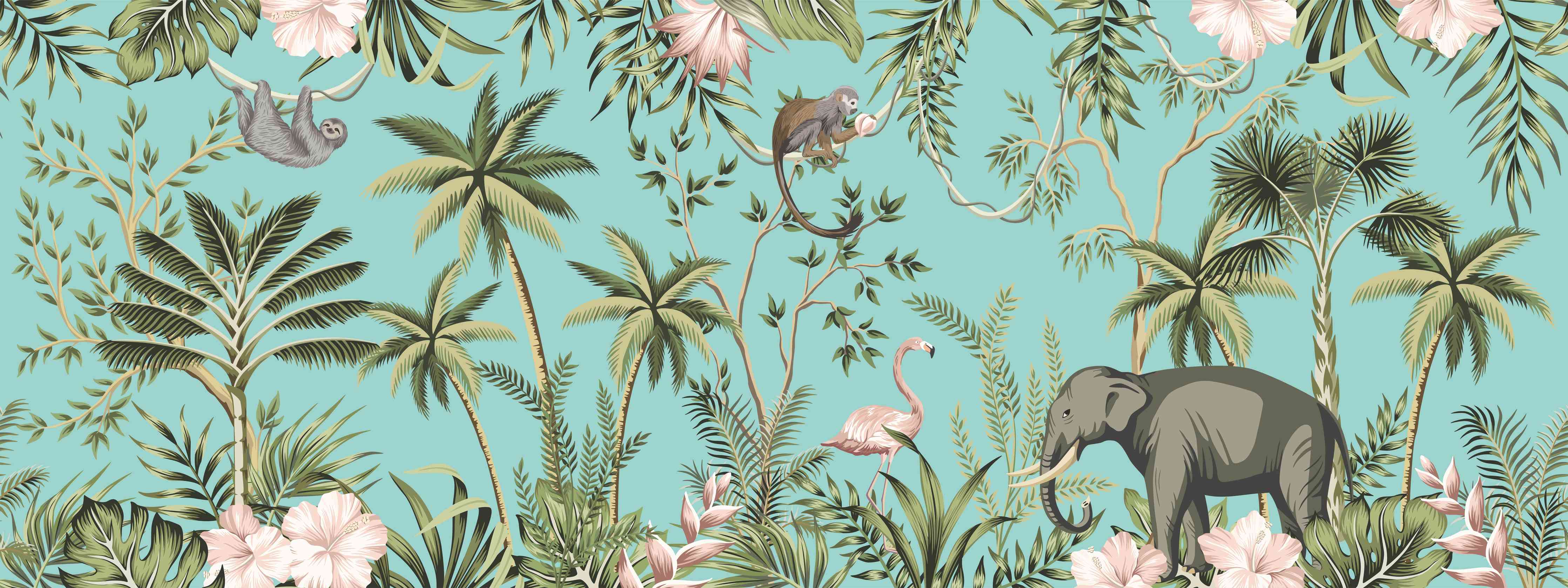 Kinderzimmer Wandgestaltung-Tropisches Flair Stoffdesign