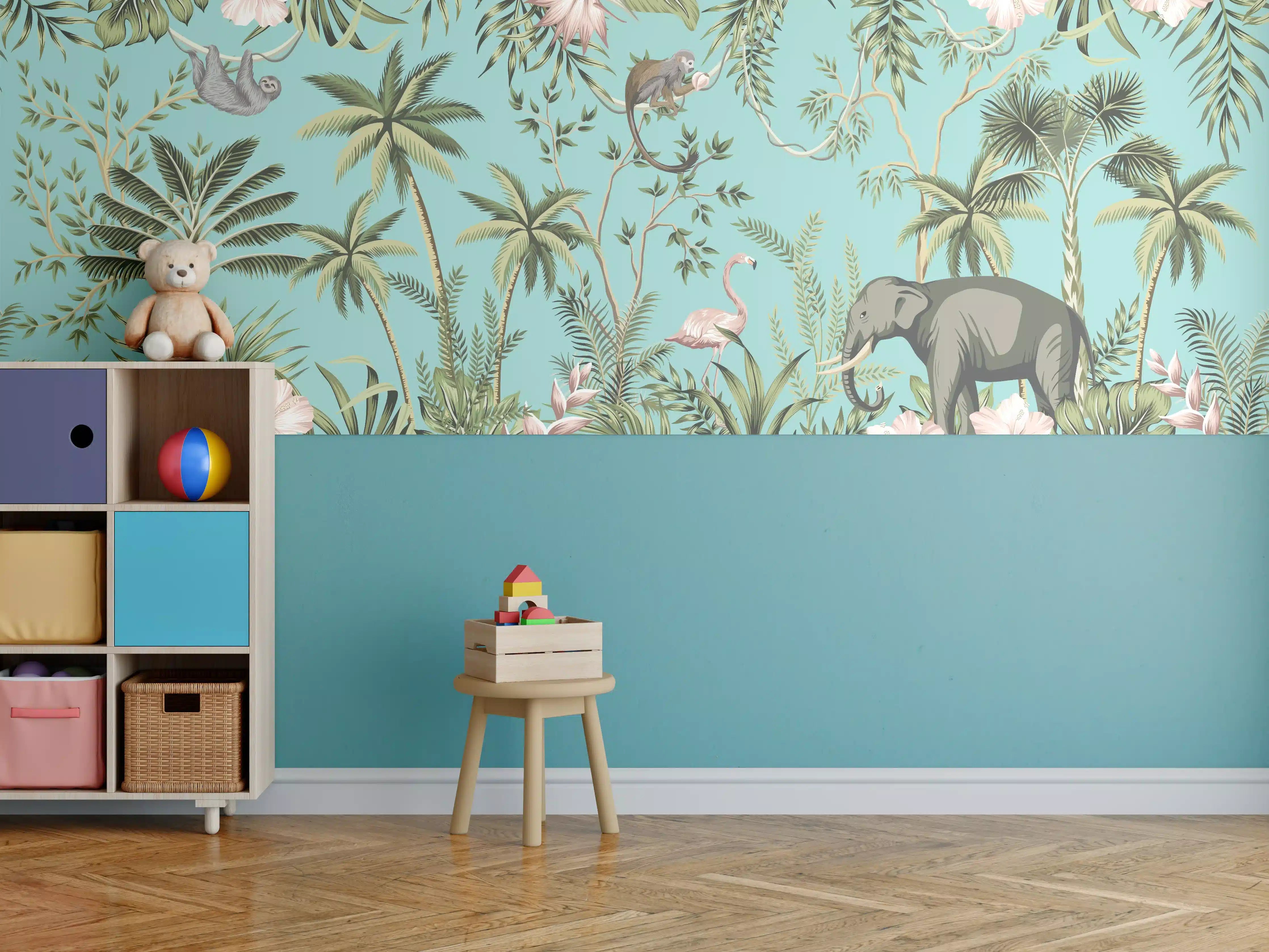 Kinderzimmer Wandgestaltung - Tropisches Flair Stoffdesign