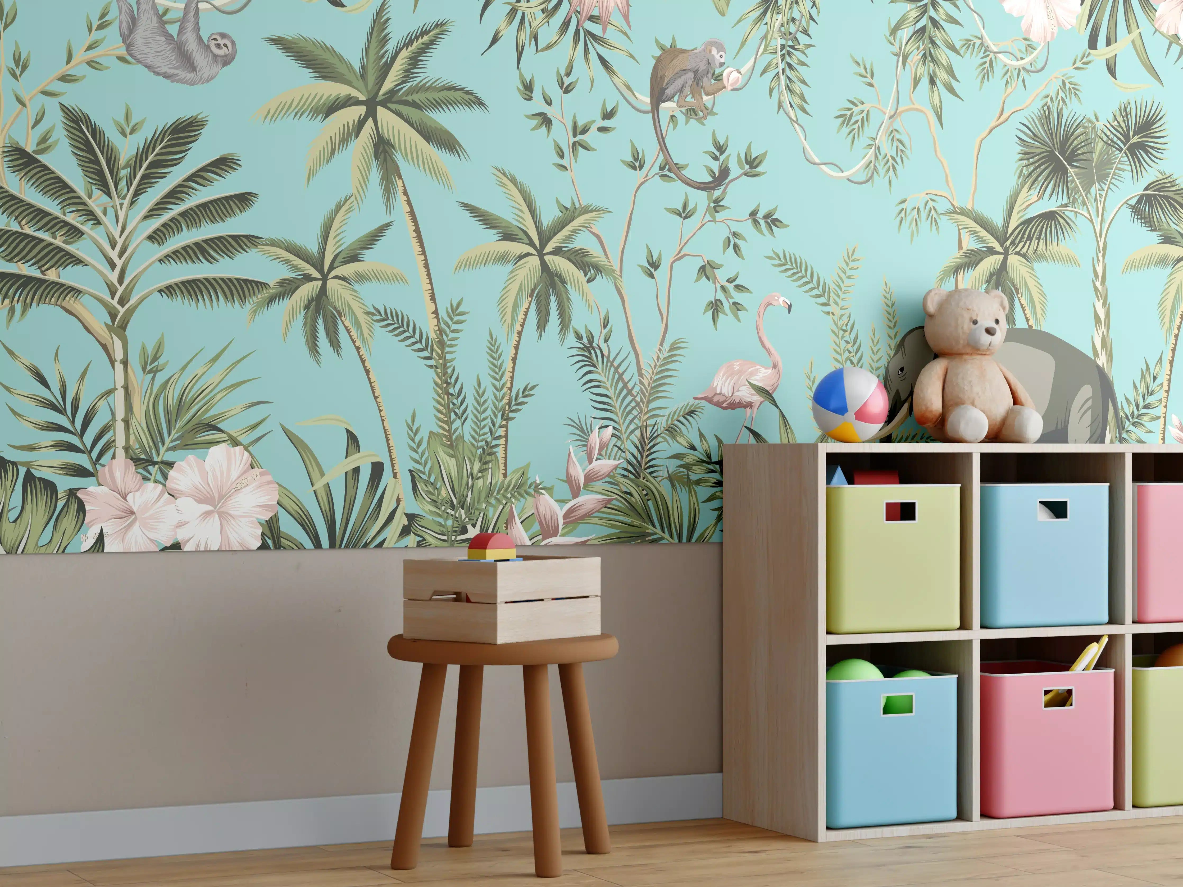 Kinderzimmer Wandgestaltung - Tropisches Flair Stoffdesign