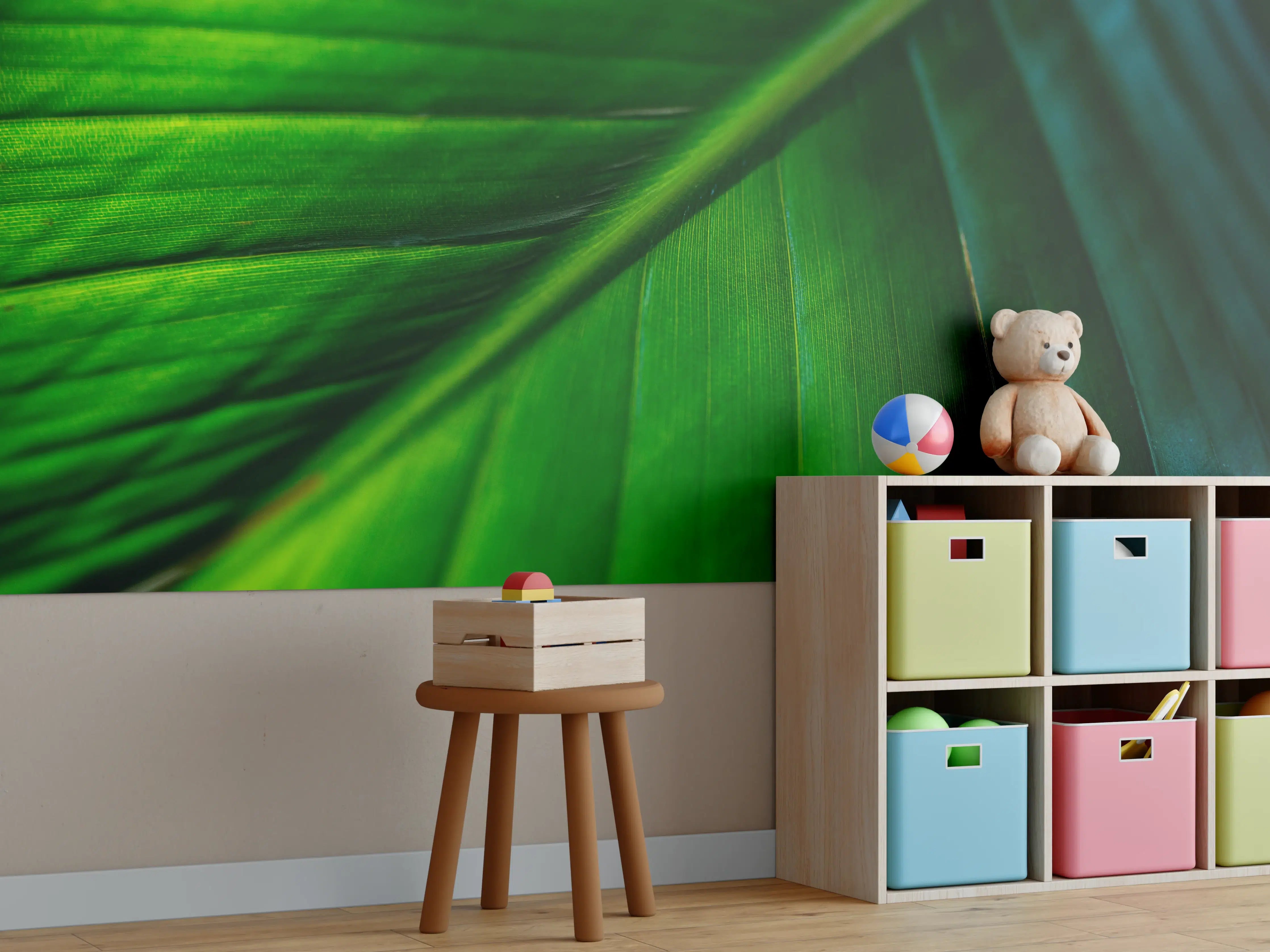 Kinderzimmer Wandgestaltung - Tropisches Grün Pflanzenblatt