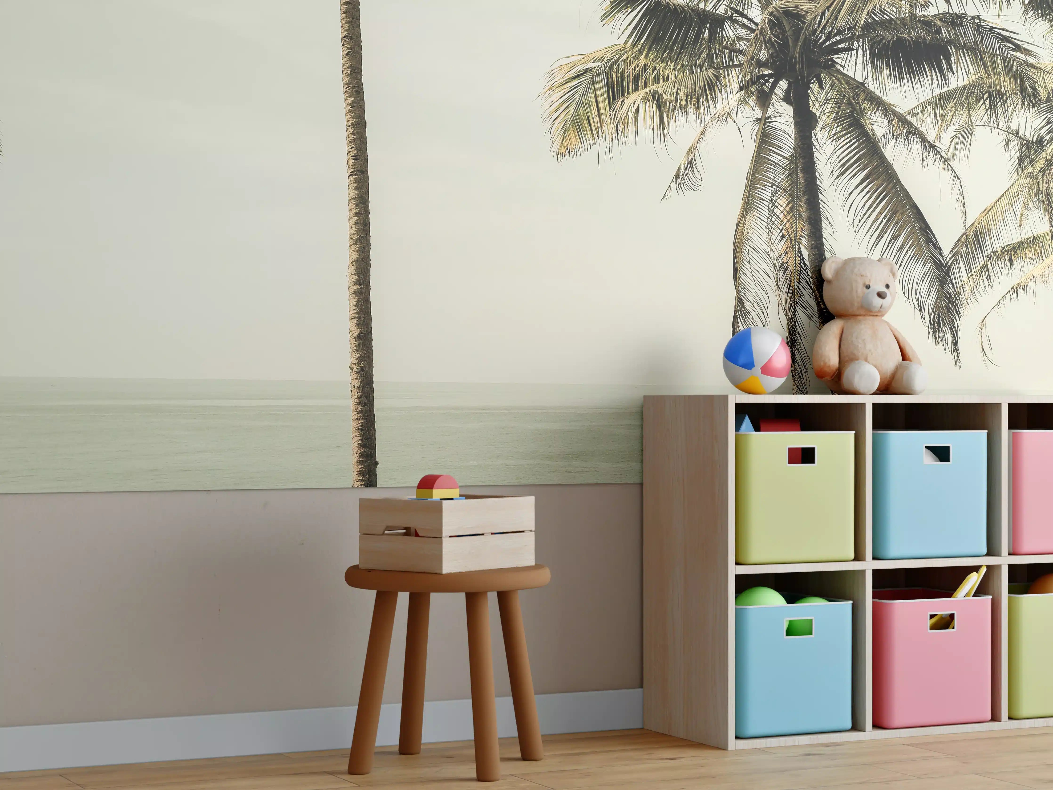 Kinderzimmer Wandgestaltung - Tropisches Palmen-Meer-Panorama