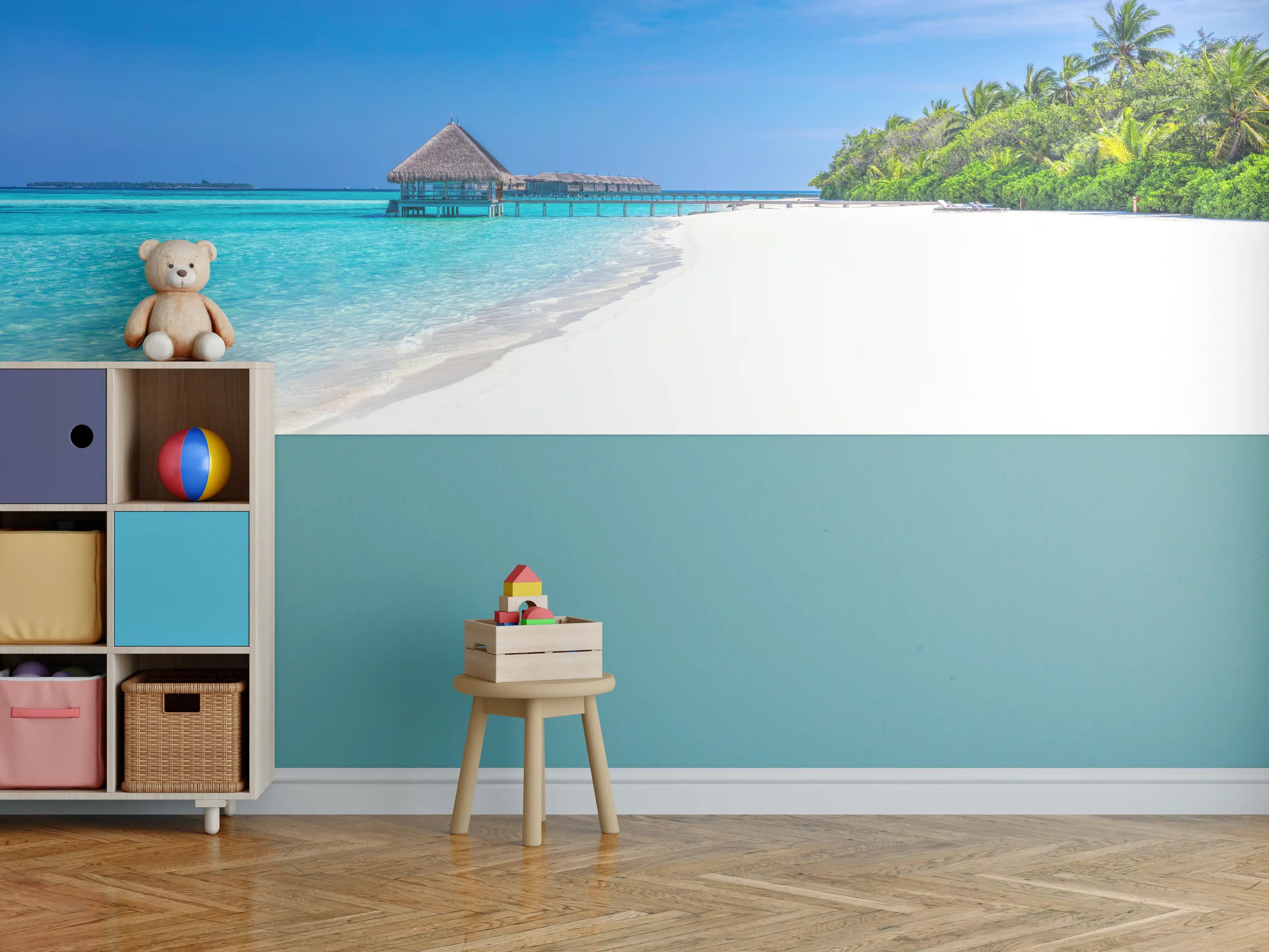 Kinderzimmer Wandgestaltung - Tropisches Paradies am weißen Sandstrand