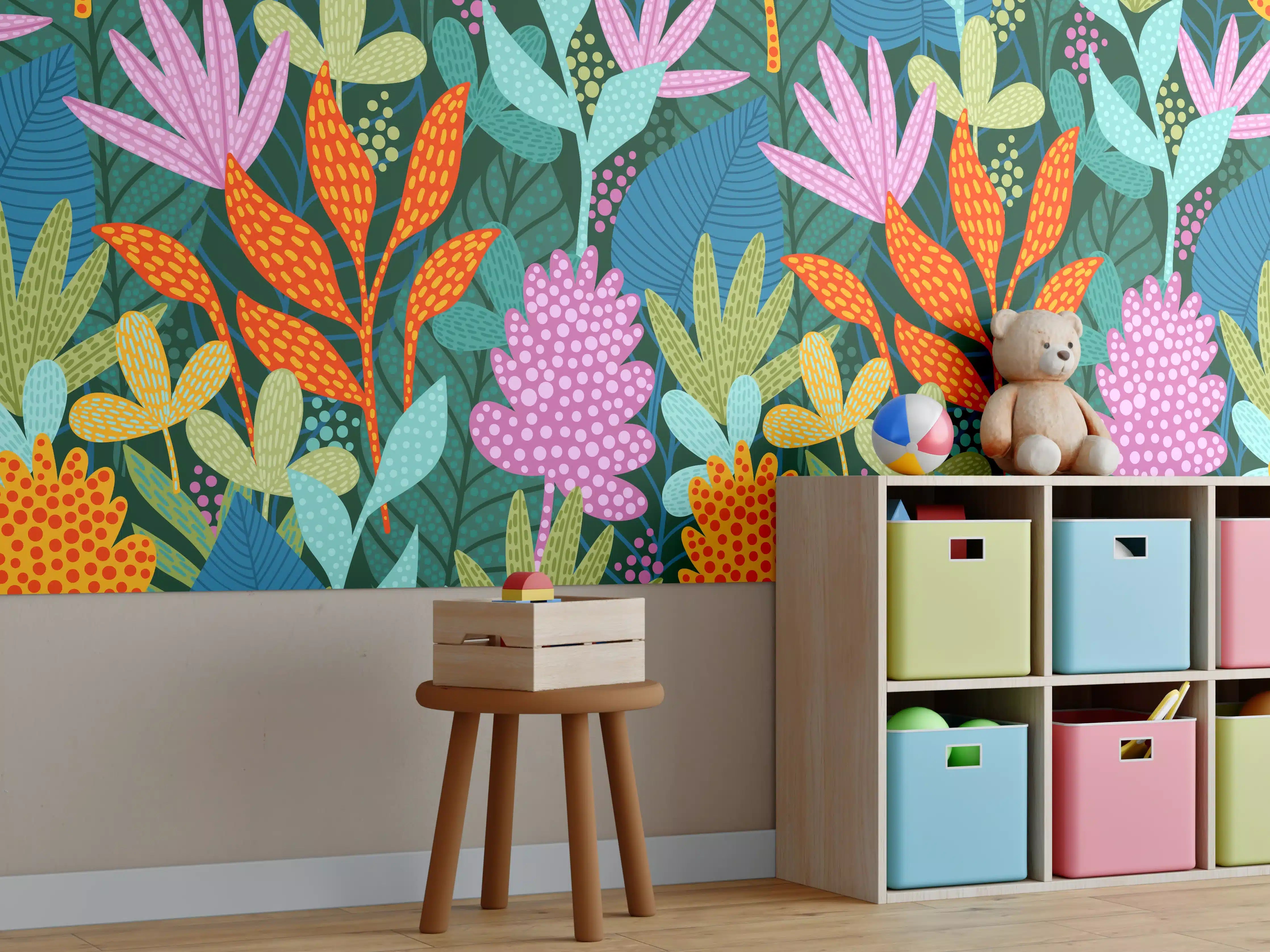 Kinderzimmer Wandgestaltung - Tropisches Pflanzenmuster