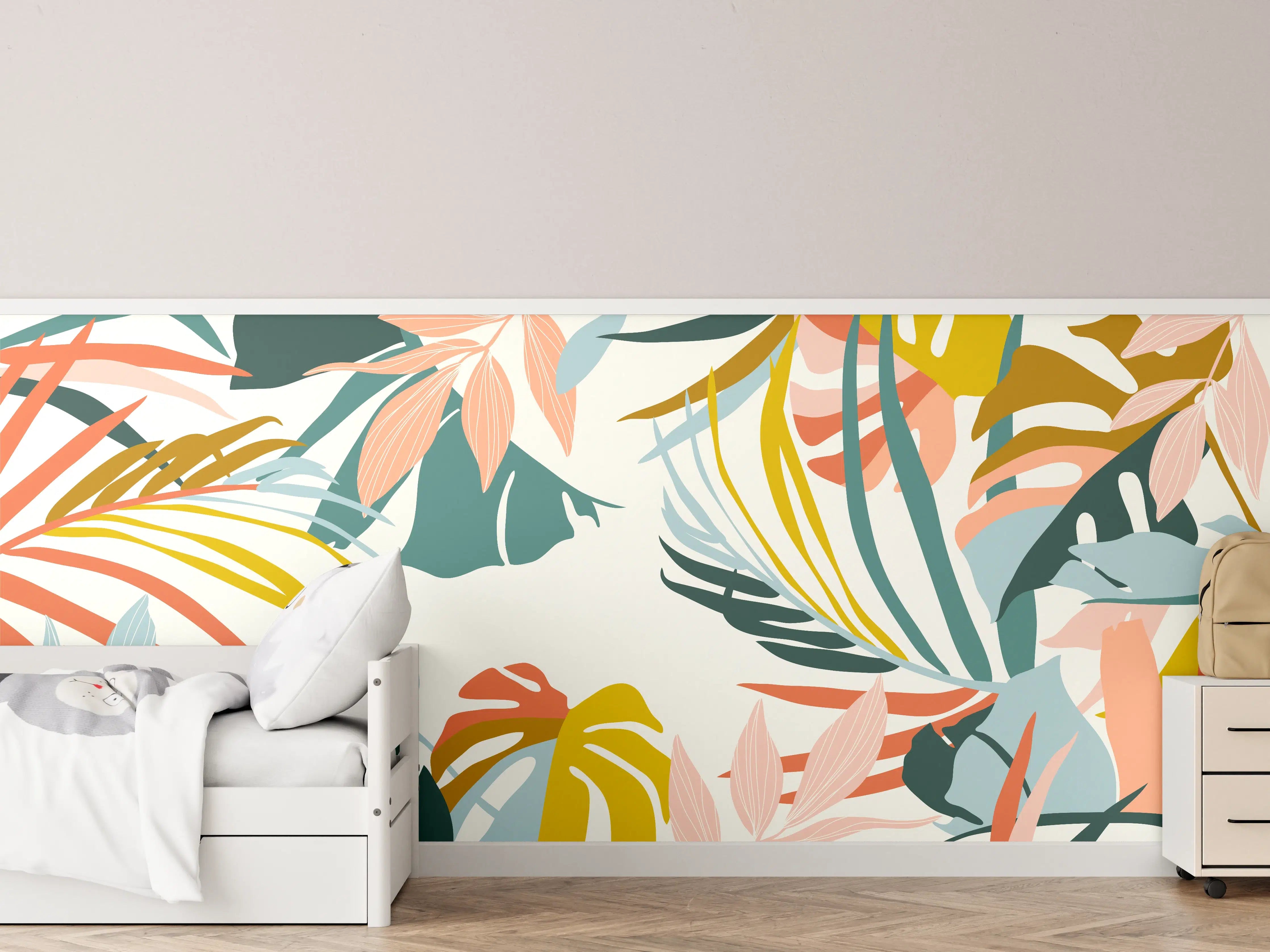 Kinderzimmer Wandgestaltung - Tropisches Pflanzenmuster Pastell