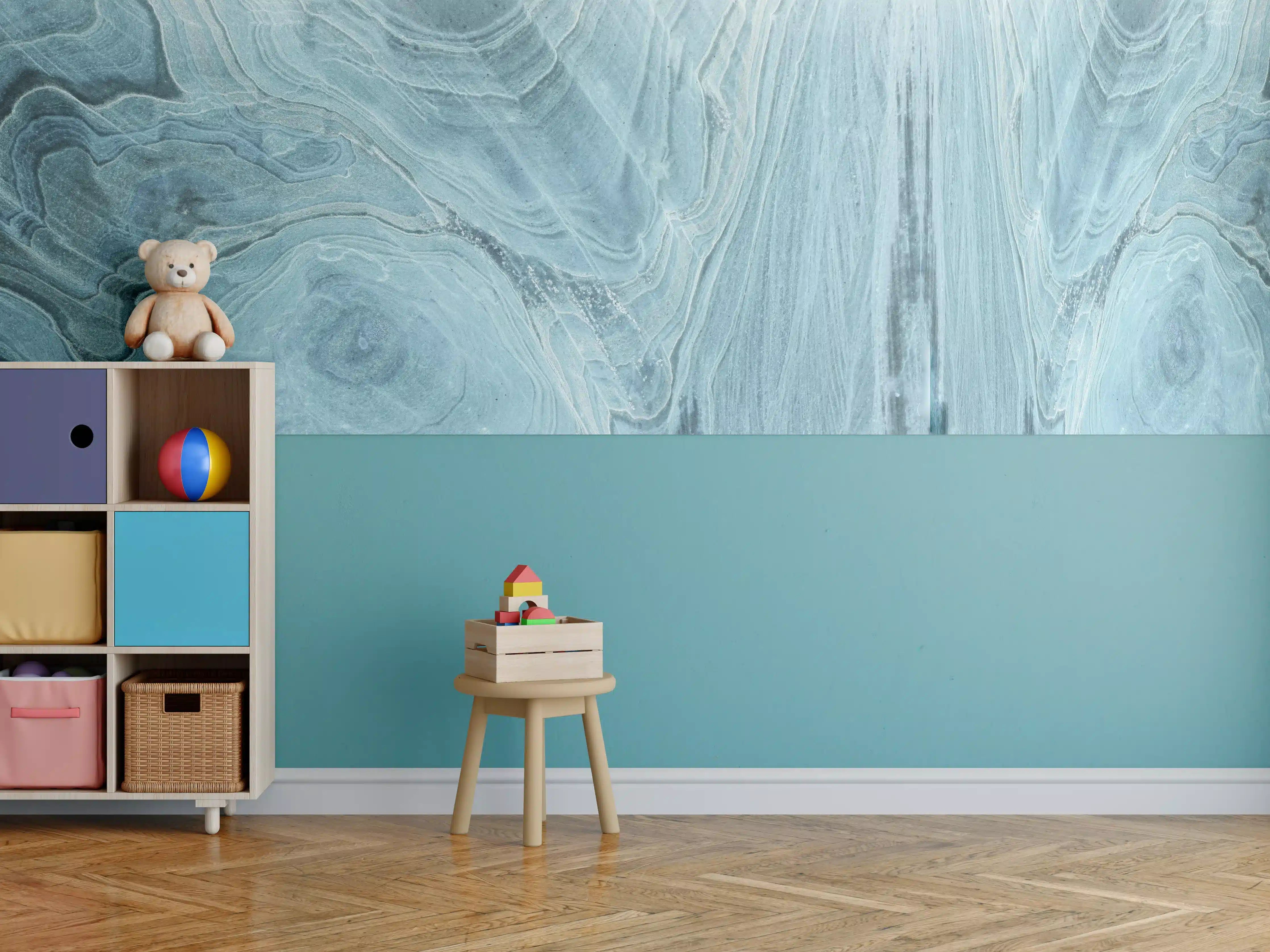 Kinderzimmer Wandgestaltung - Türkis-Weißer Marmor