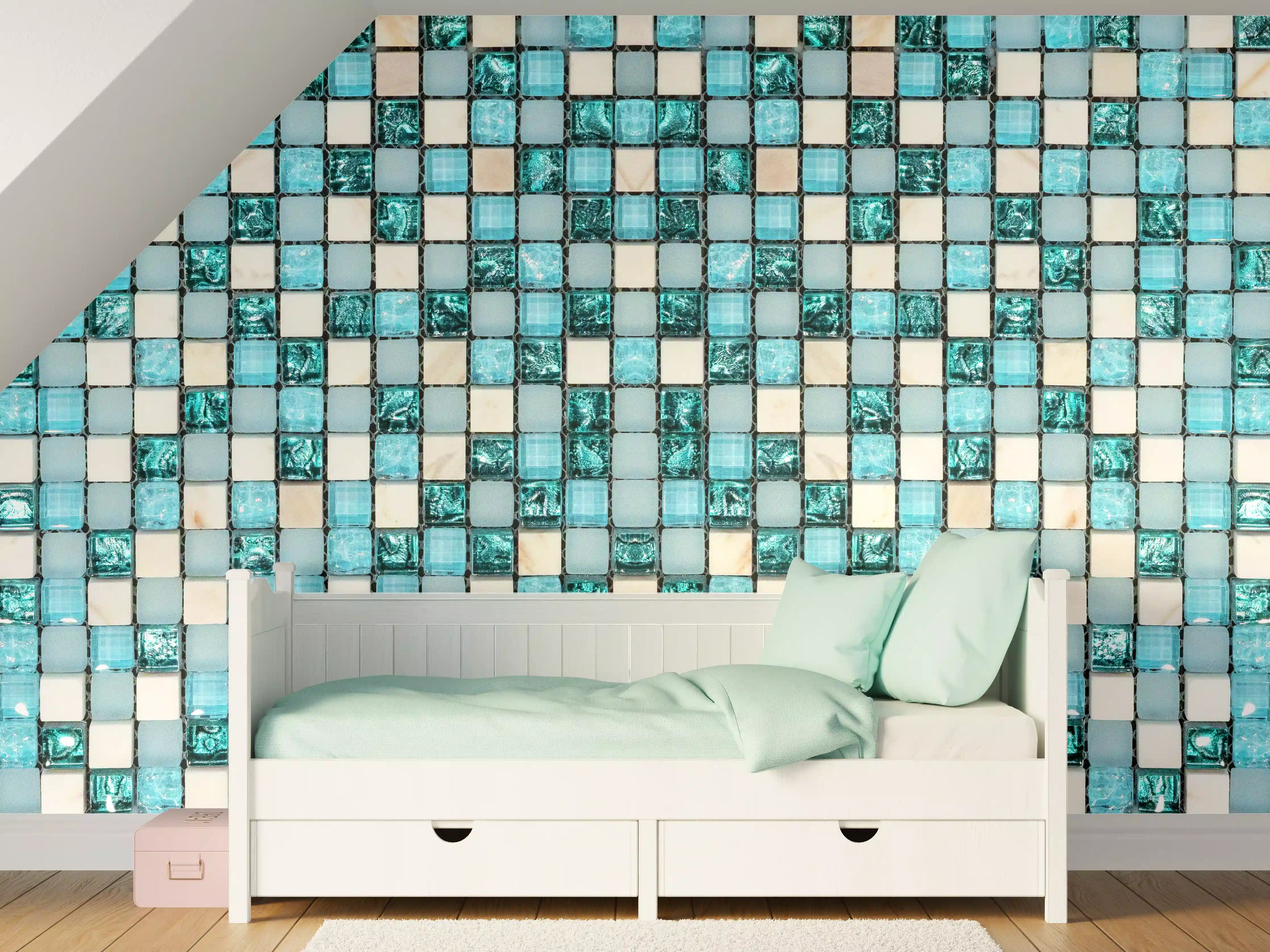 Kinderzimmer Wandgestaltung - Türkis-Weißes Aquamarin Mosaik