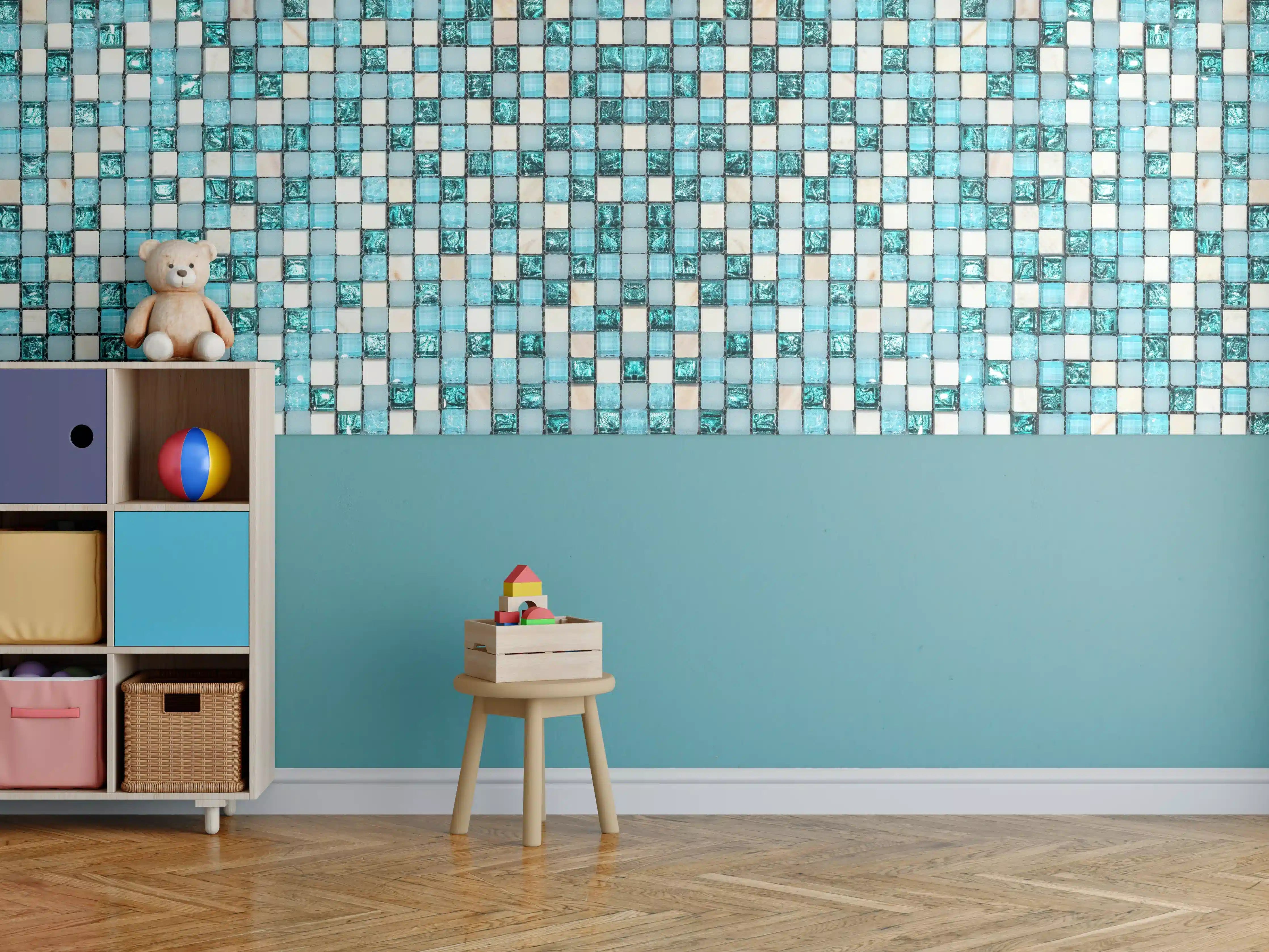 Kinderzimmer Wandgestaltung - Türkis-Weißes Aquamarin Mosaik