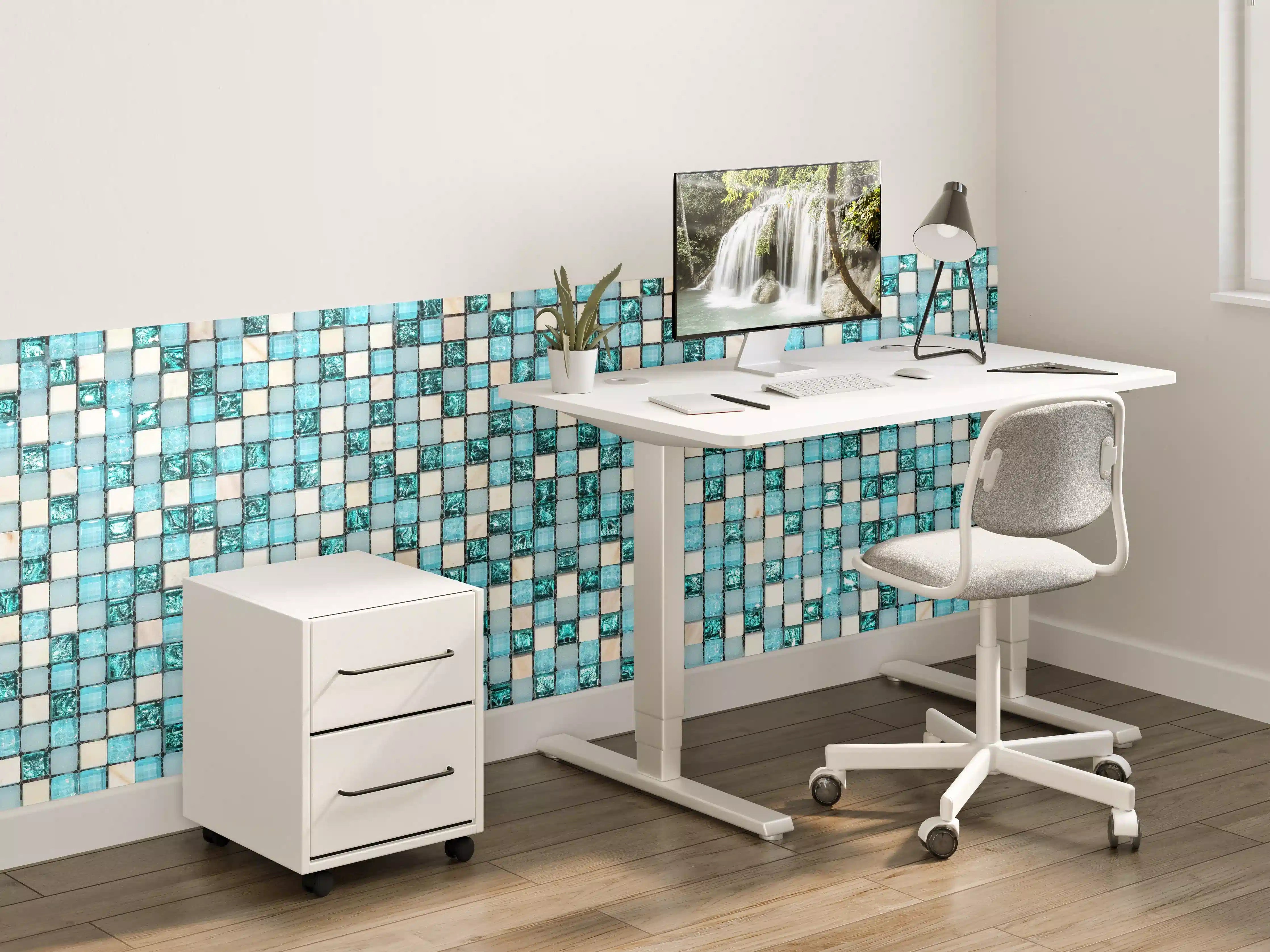 Kinderzimmer Wandgestaltung - Türkis-Weißes Aquamarin Mosaik