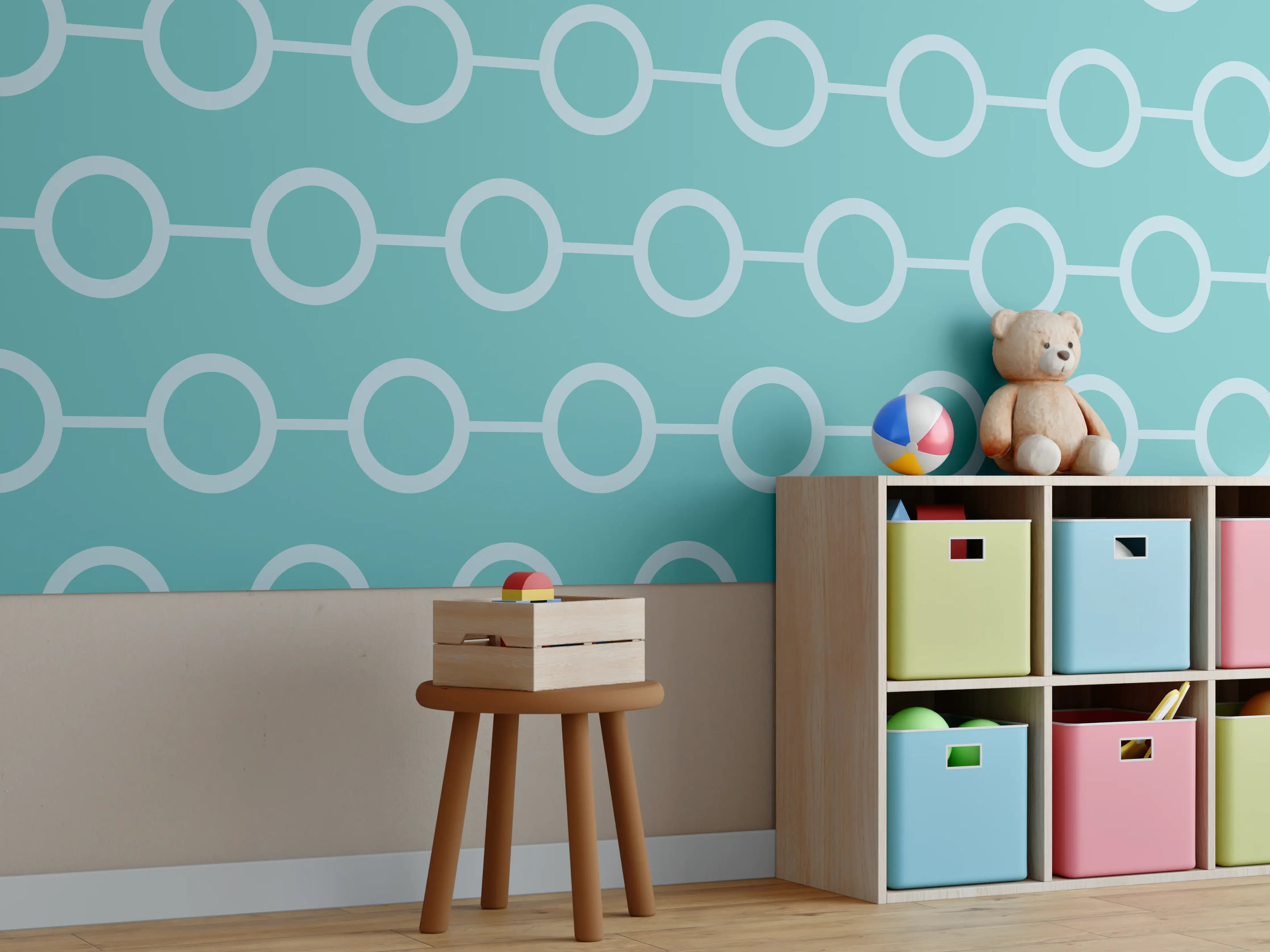 Kinderzimmer Wandgestaltung - Türkis-Weißes Kettenglieder Muster