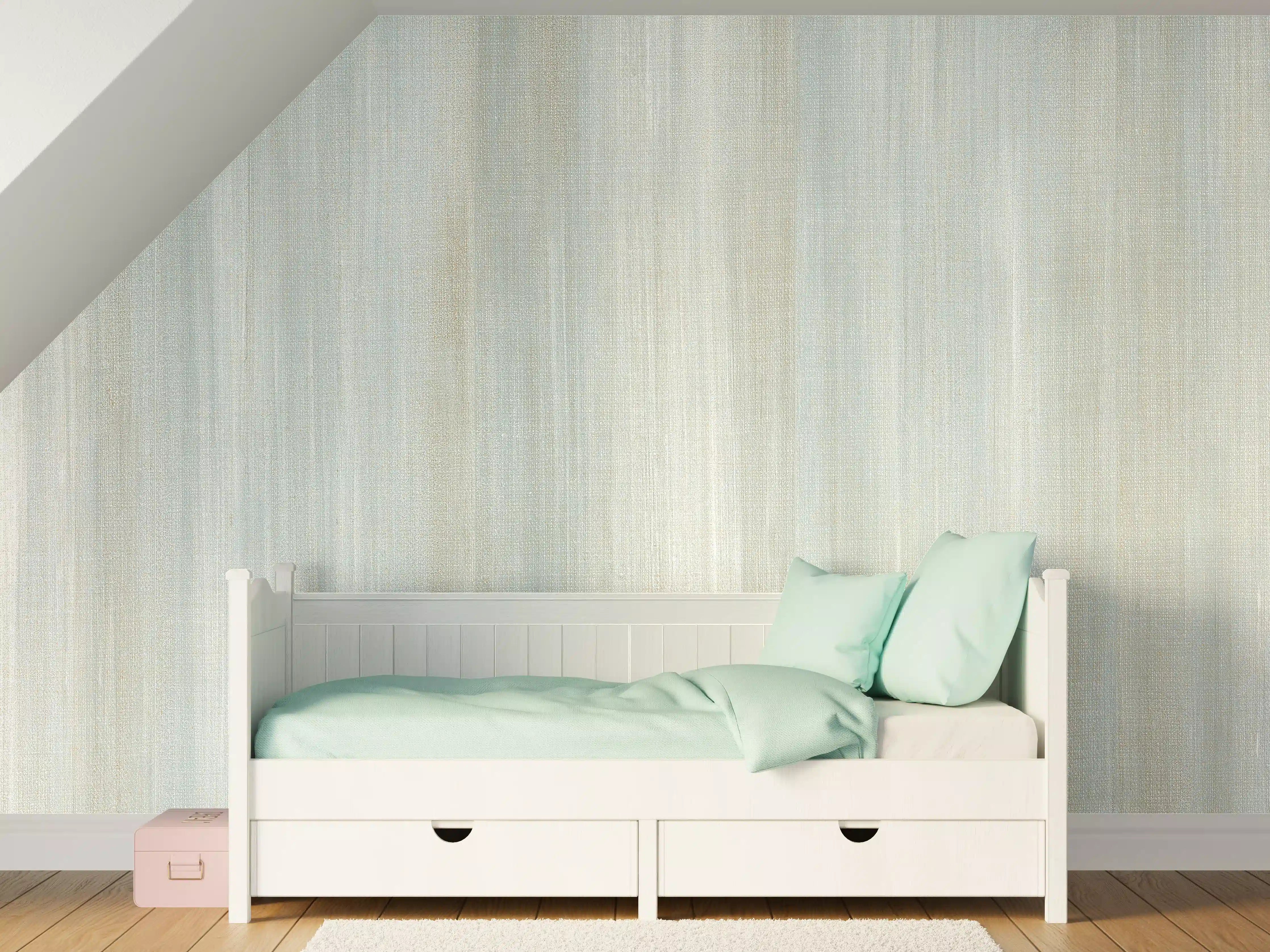 Kinderzimmer Wandgestaltung - Türkis gräulicher Struktur-Tapete