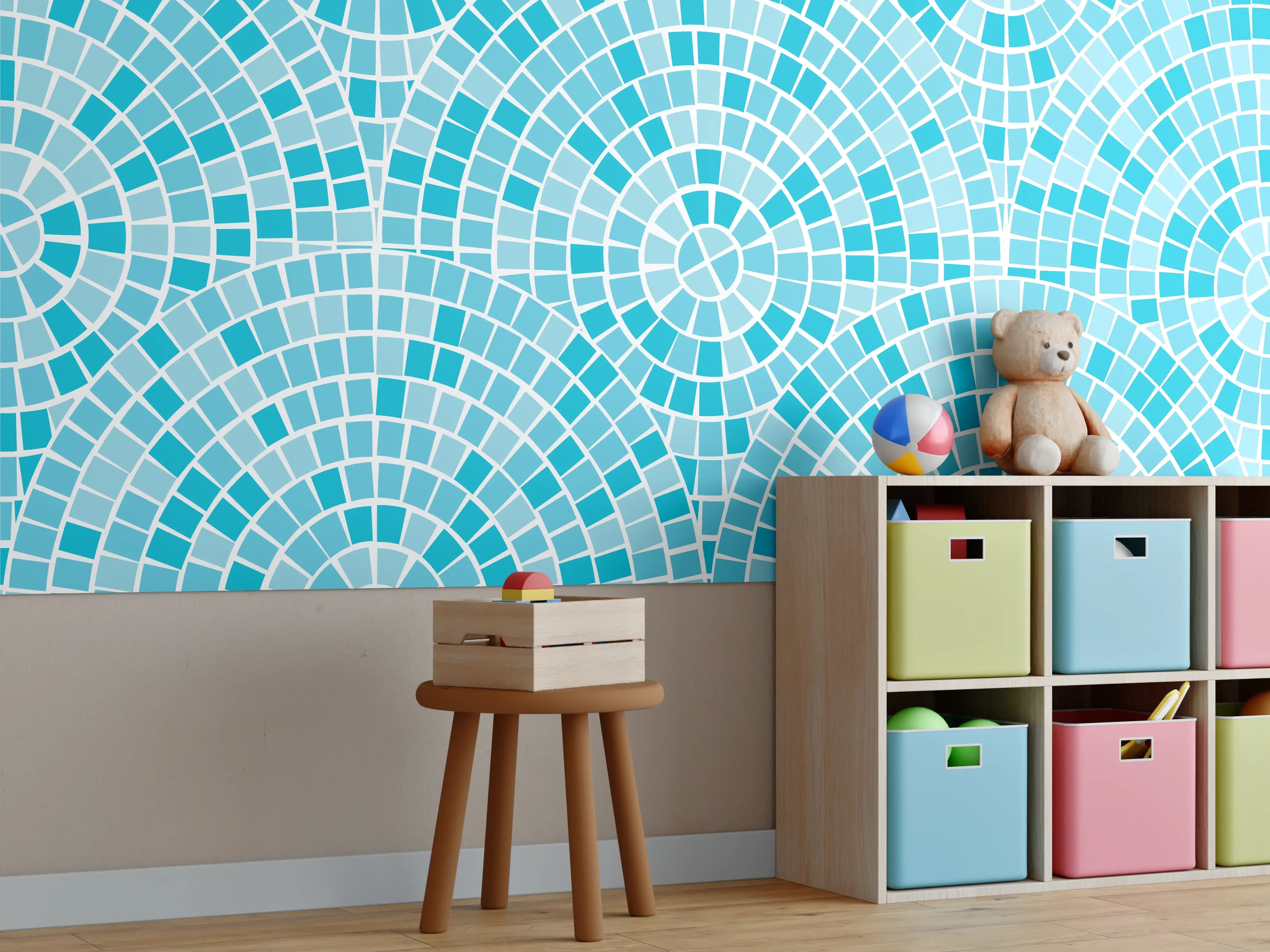 Kinderzimmer Wandgestaltung - Türkisblaue Mosaikfliesen-Struktur