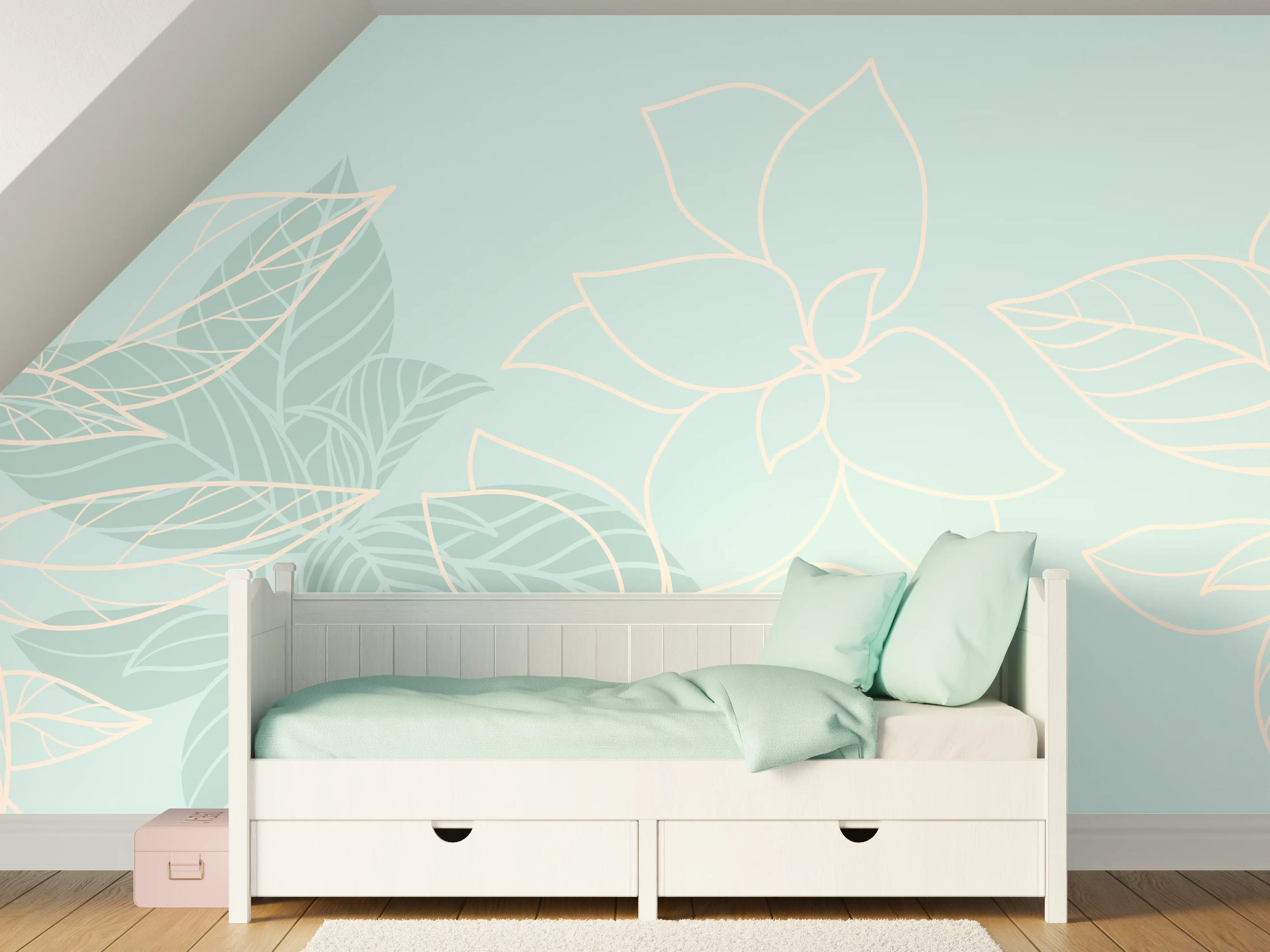 Kinderzimmer Wandgestaltung - Türkise Pflanzen