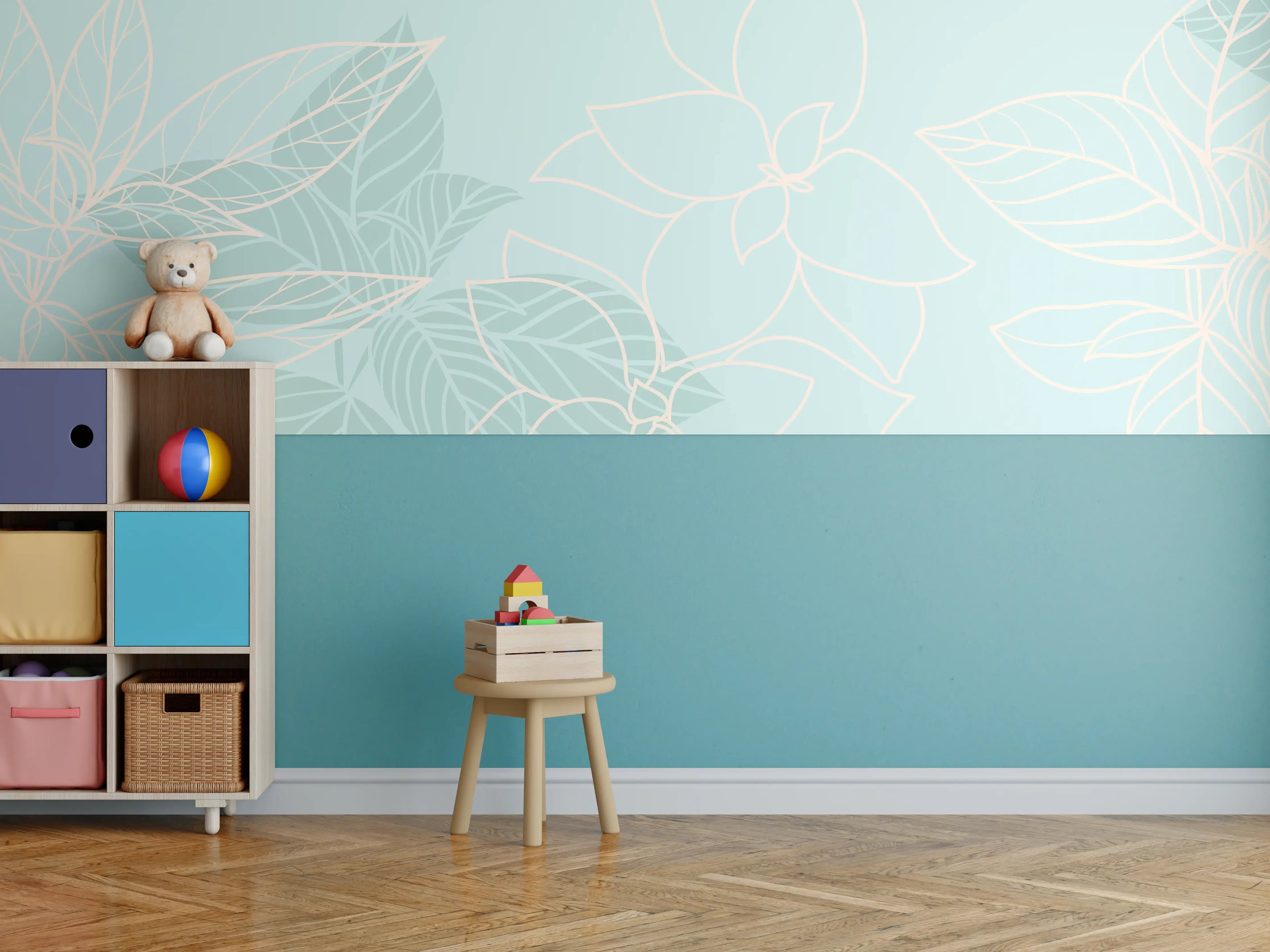 Kinderzimmer Wandgestaltung - Türkise Pflanzen