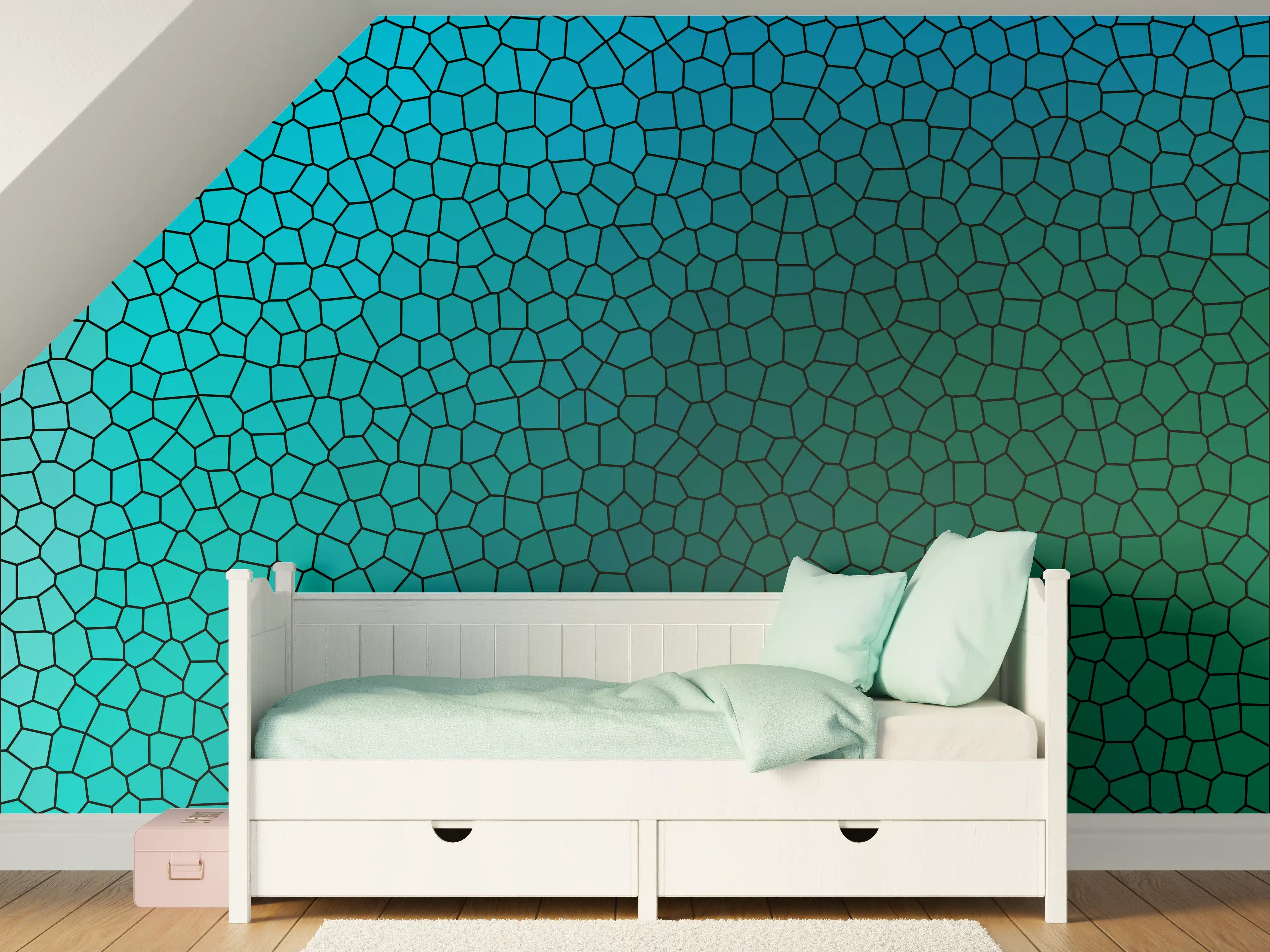 Kinderzimmer Wandgestaltung - Türkises Fliesenmuster - Mosaik