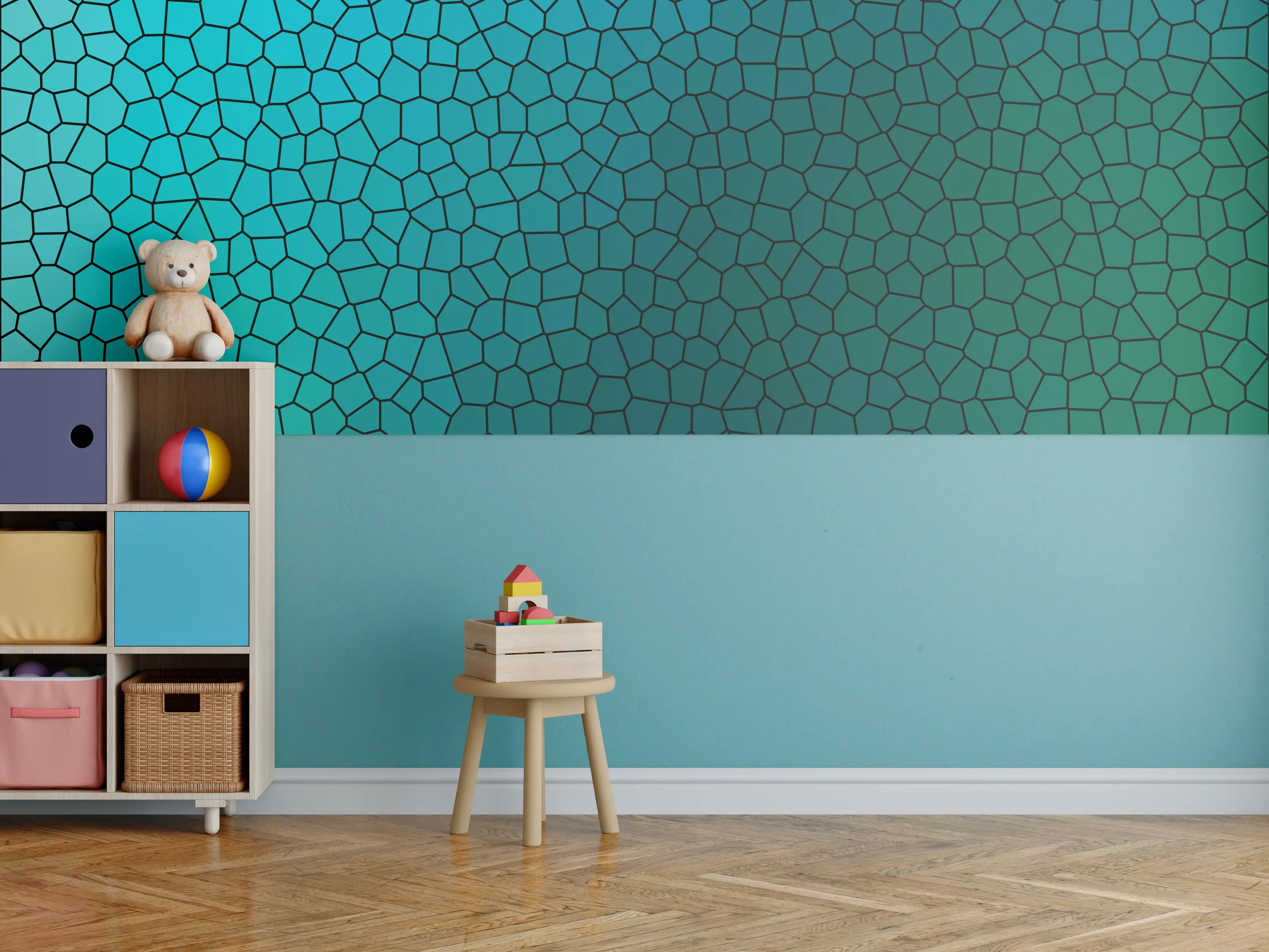 Kinderzimmer Wandgestaltung - Türkises Fliesenmuster - Mosaik