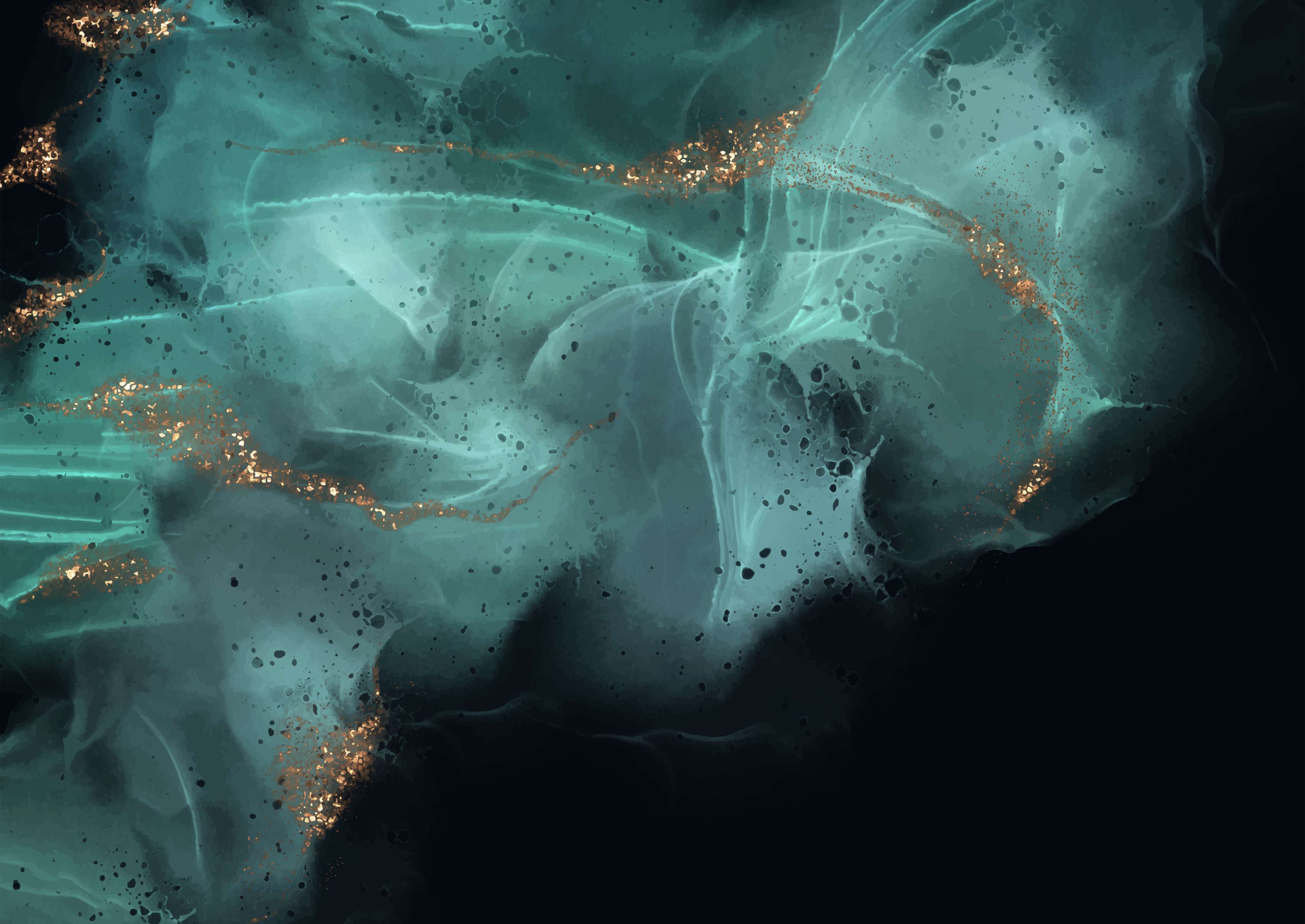 Kinderzimmer Wandgestaltung-Türkisfarbene Tintenkunst mit Gold