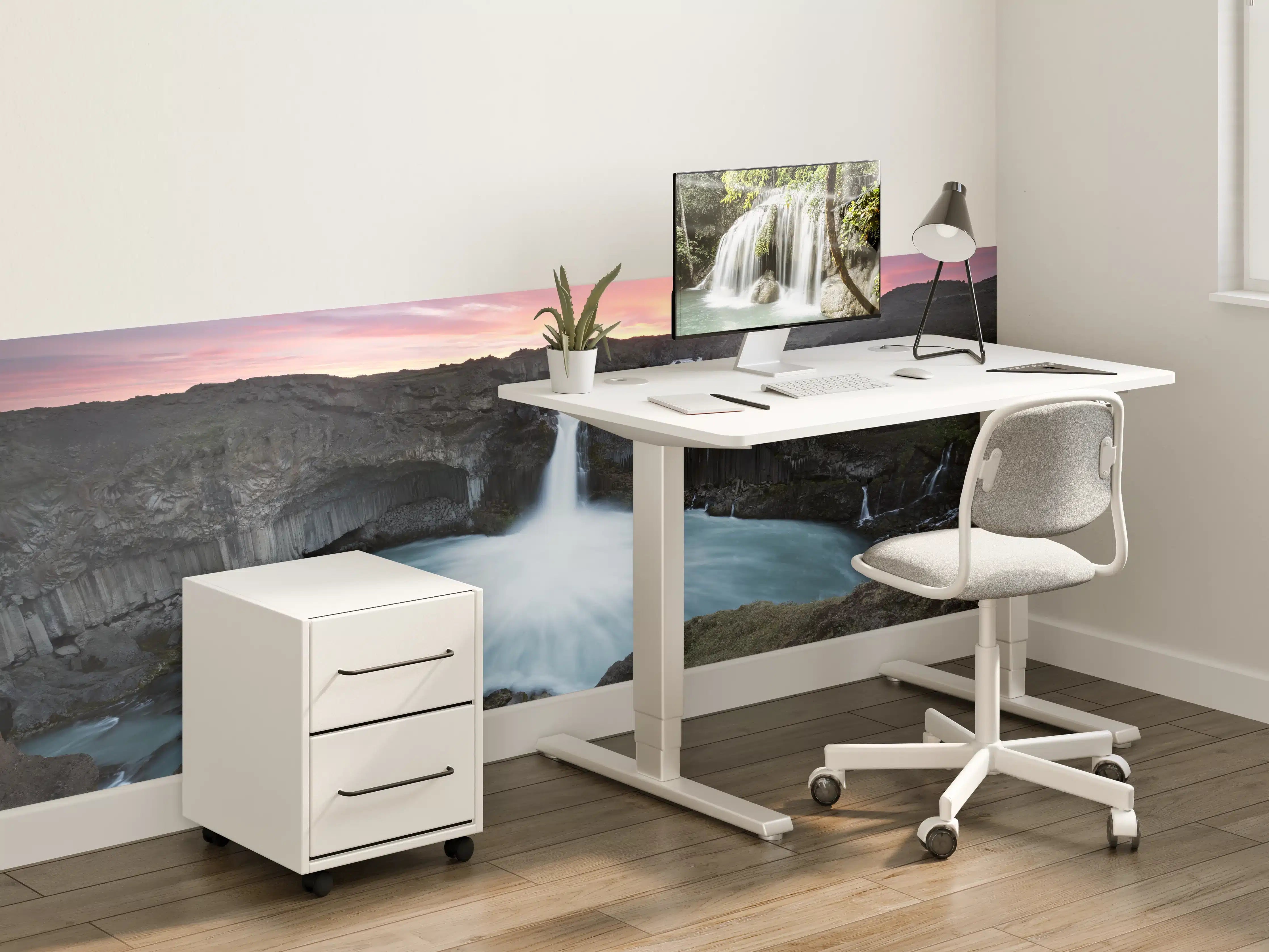 Kinderzimmer Wandgestaltung - Türkisfarbener Wasserfall bei Sonnenuntergang