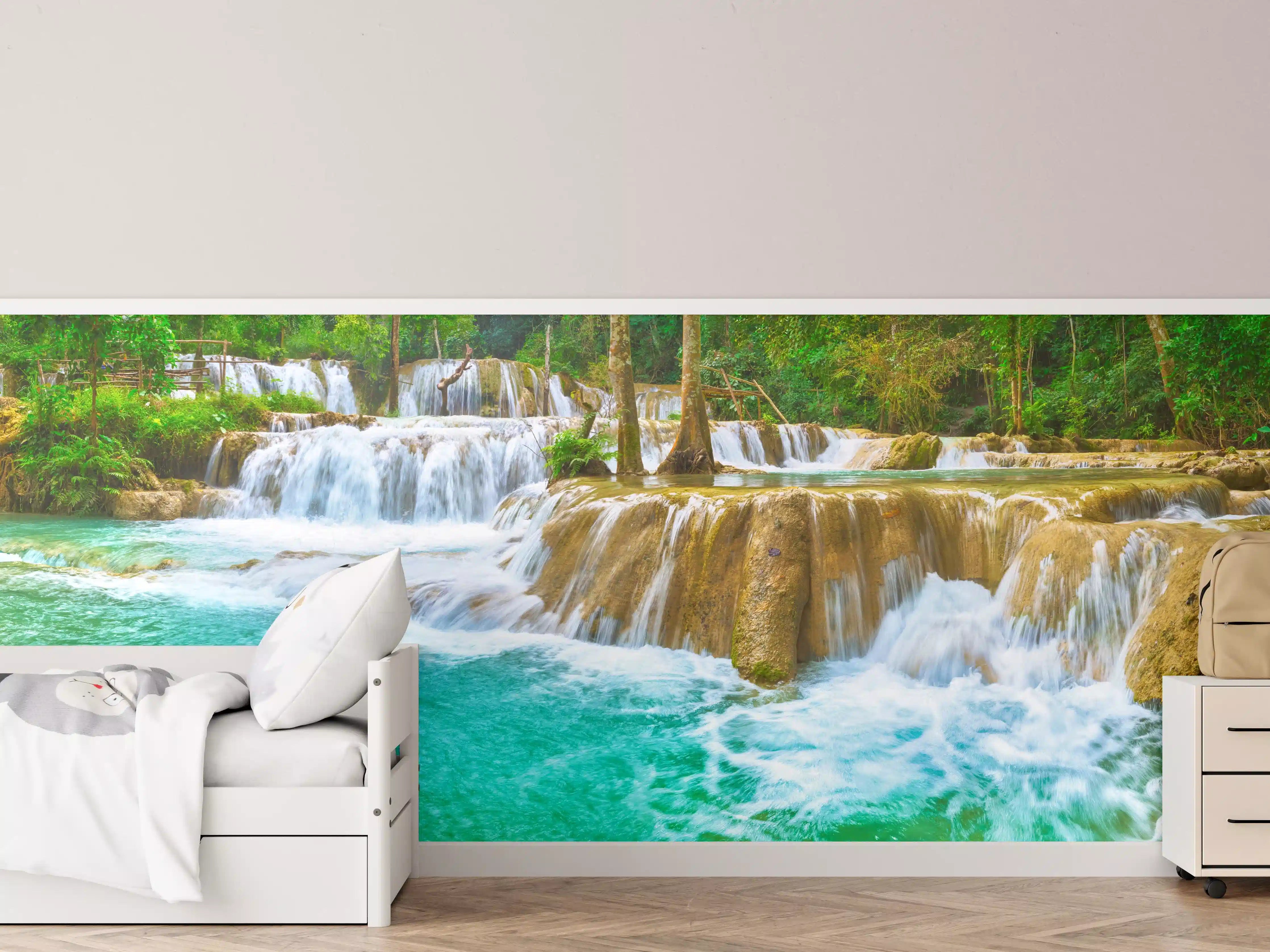 Kinderzimmer Wandgestaltung - Türkisgrüner Stufen-Wasserfall
