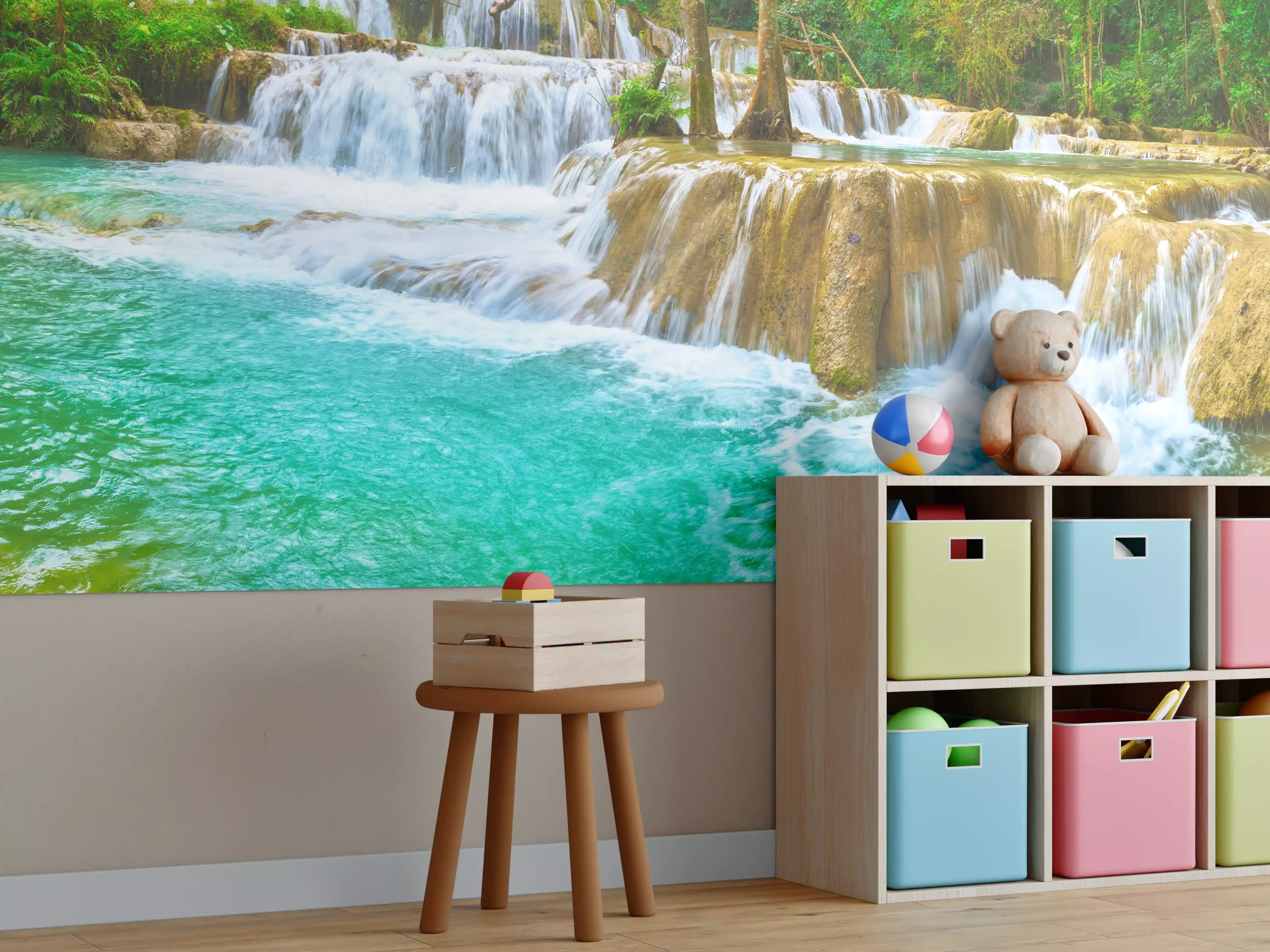 Kinderzimmer Wandgestaltung - Türkisgrüner Stufen-Wasserfall