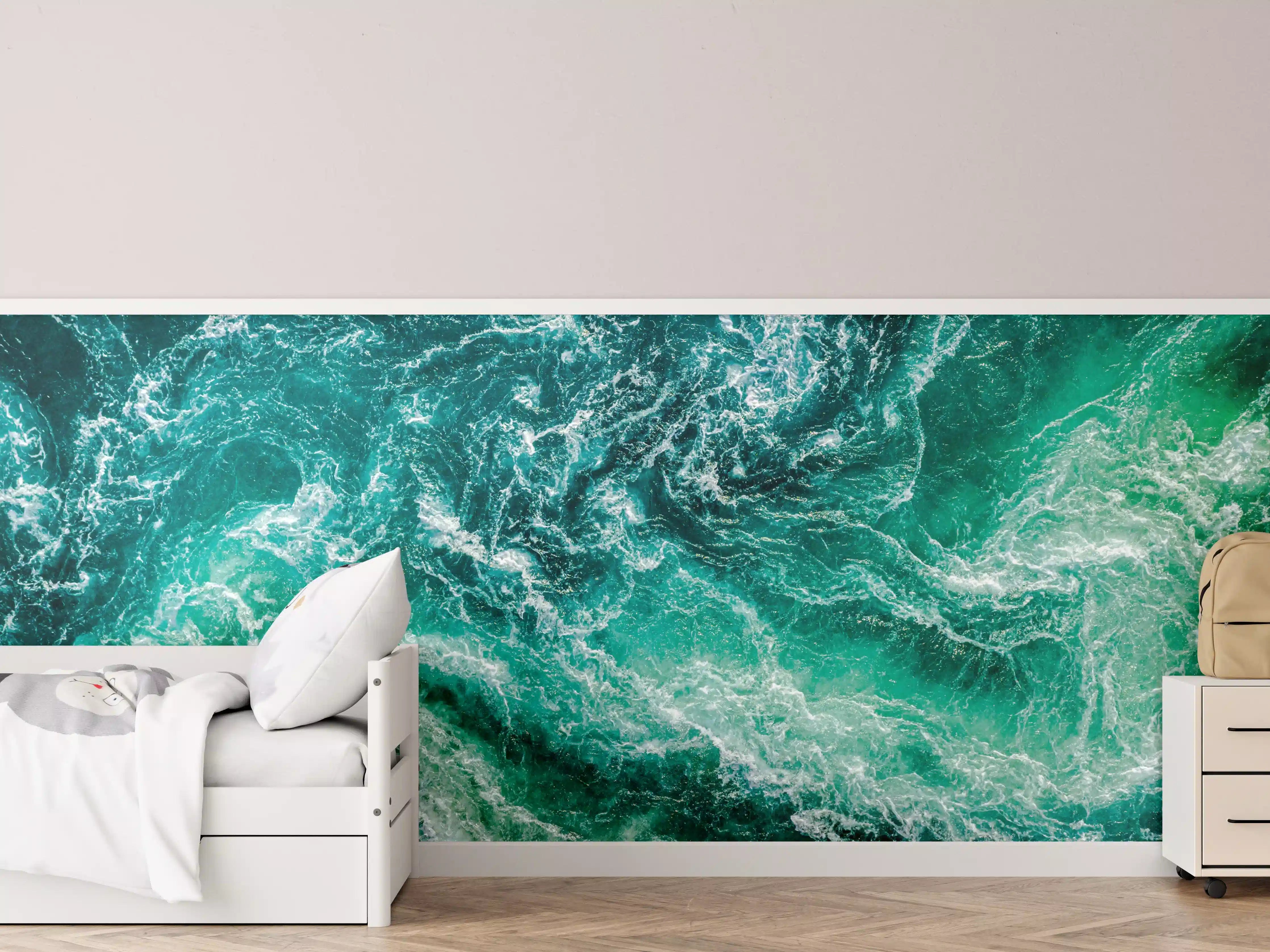 Kinderzimmer Wandgestaltung - Turbulente Wasserbewegung in aquamarin und Grün