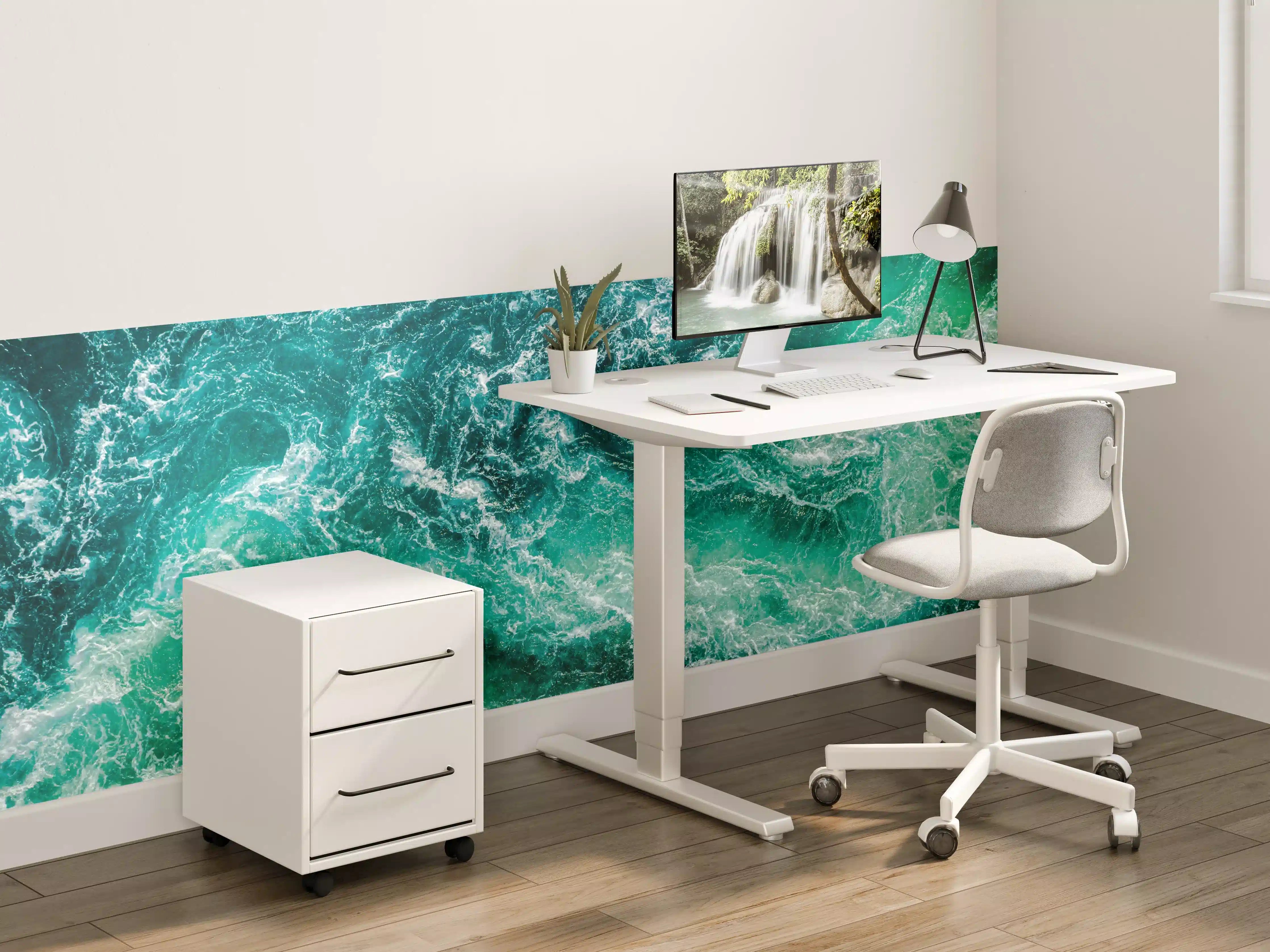 Kinderzimmer Wandgestaltung - Turbulente Wasserbewegung in aquamarin und Grün