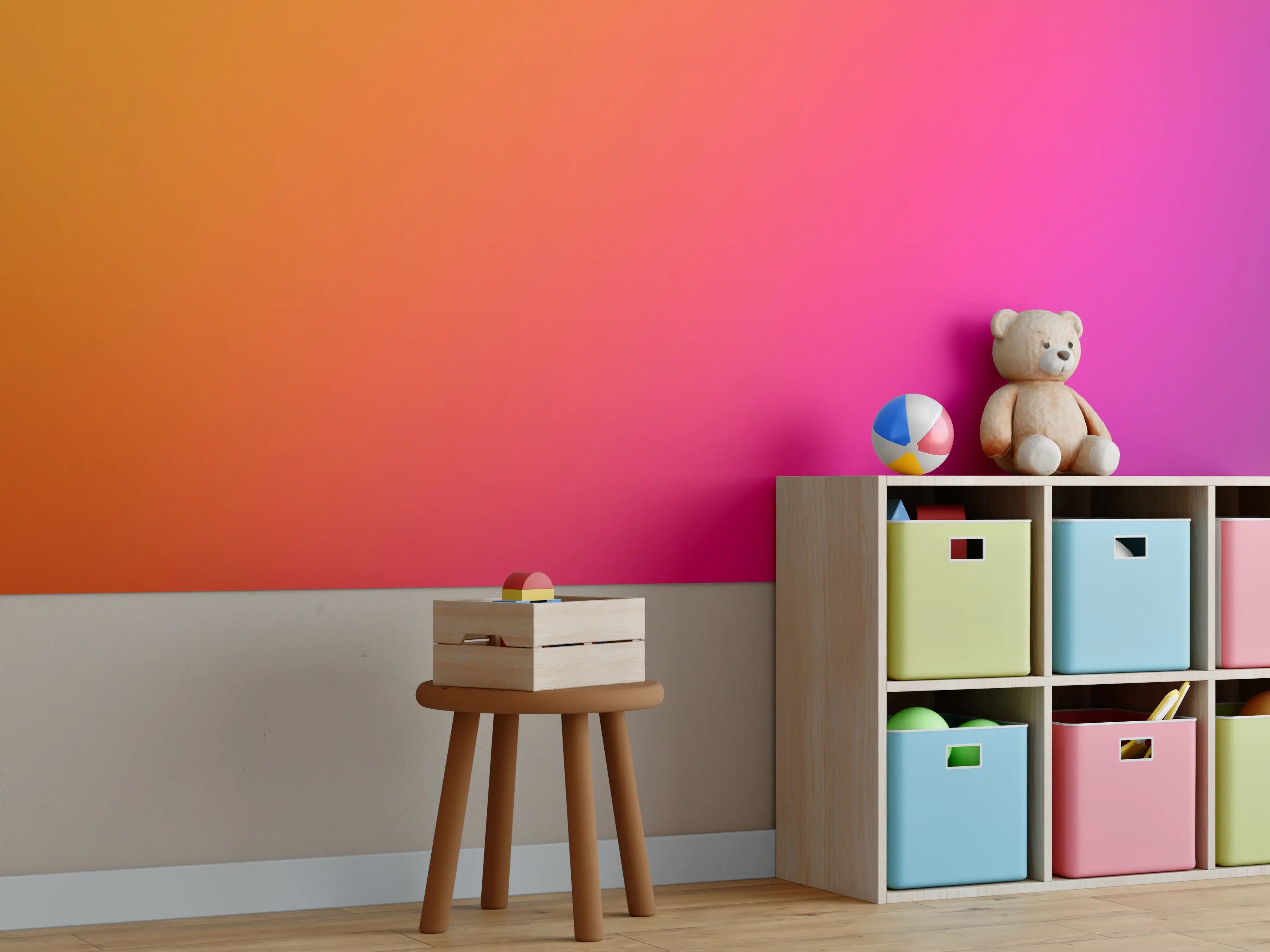 Kinderzimmer Wandgestaltung - Übergang von orange zu lila