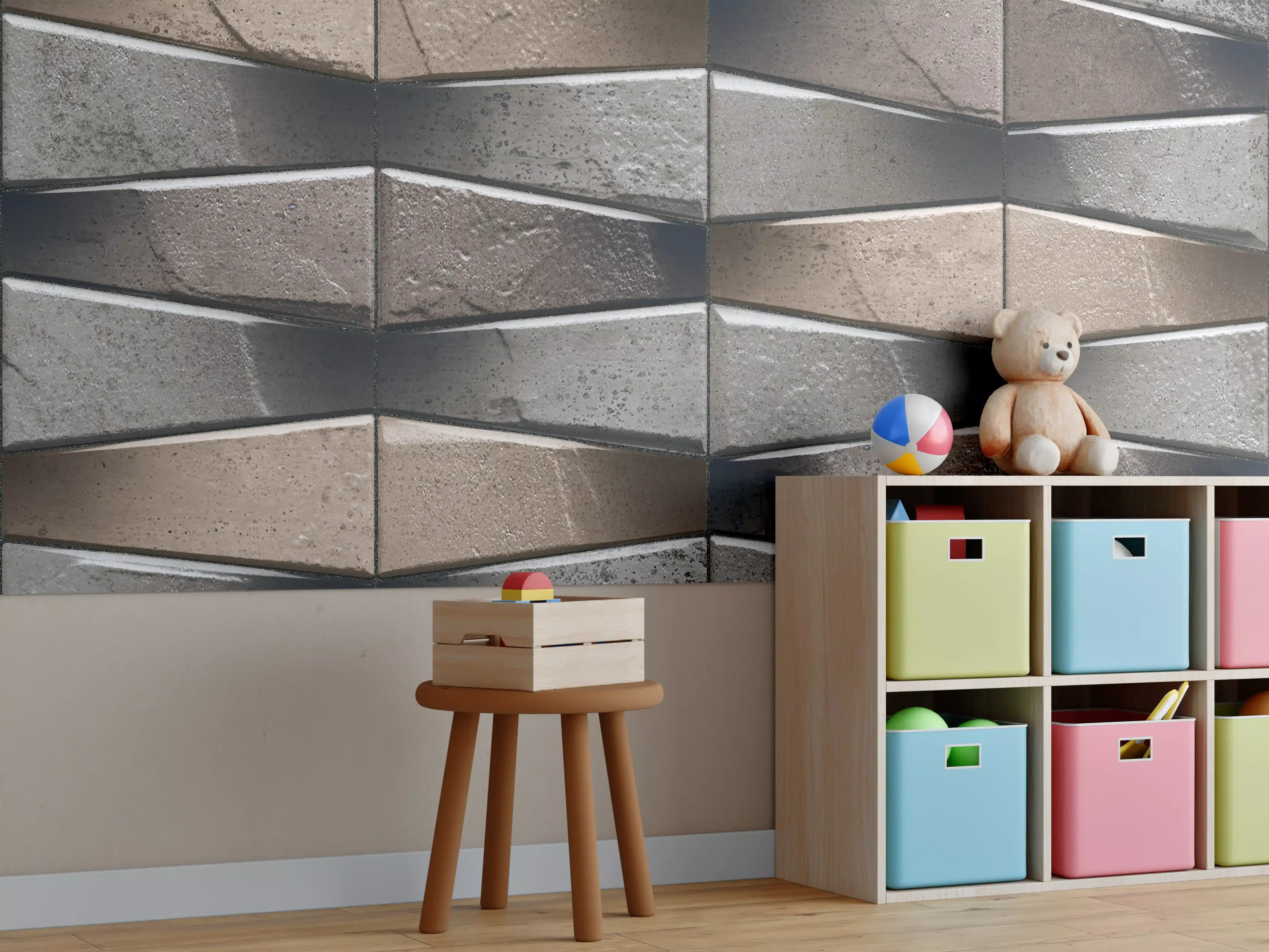 Kinderzimmer Wandgestaltung - Unebene dunkle Steinwand