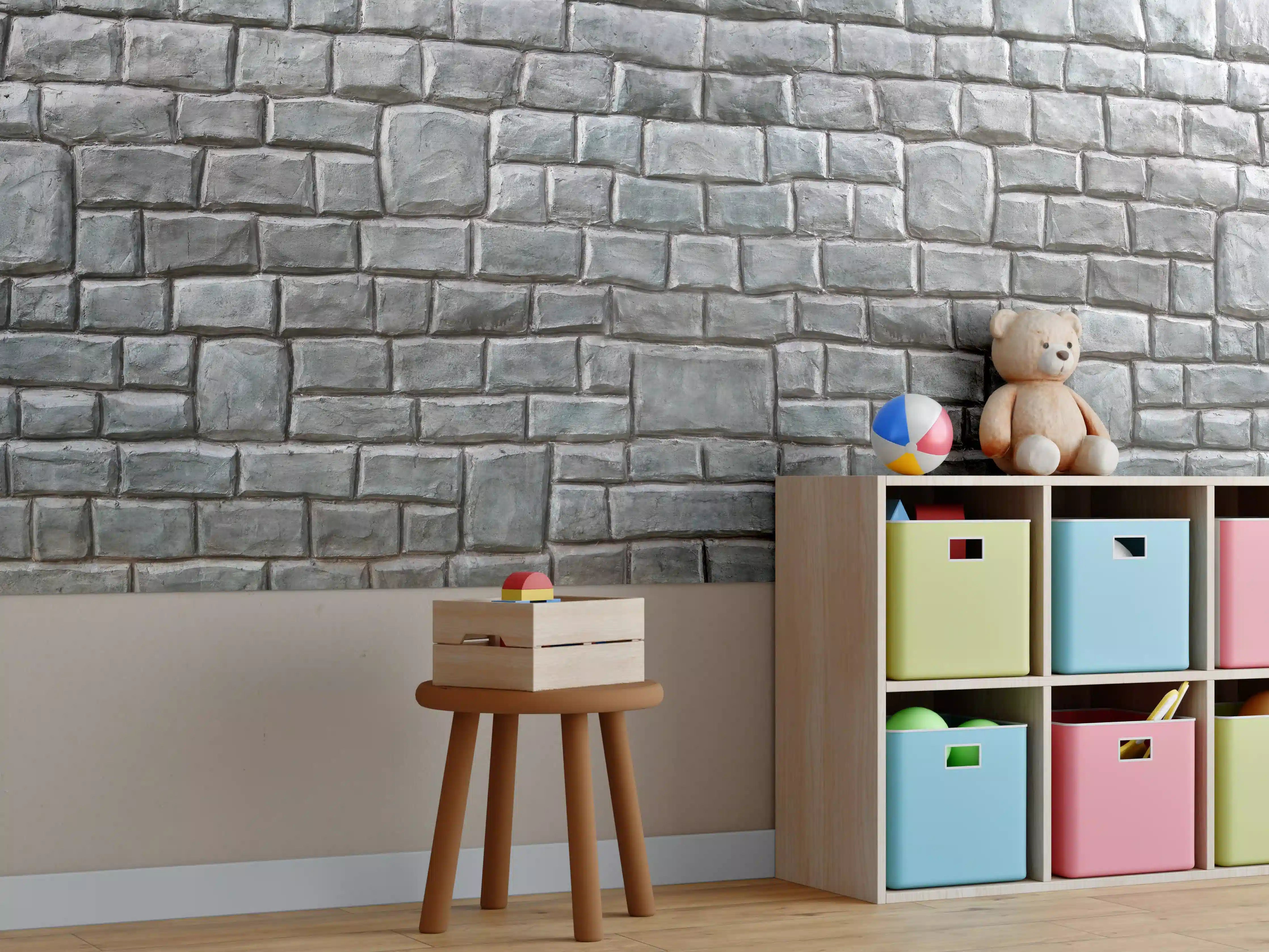 Kinderzimmer Wandgestaltung - Ungleichmäßig große Zementblöcke