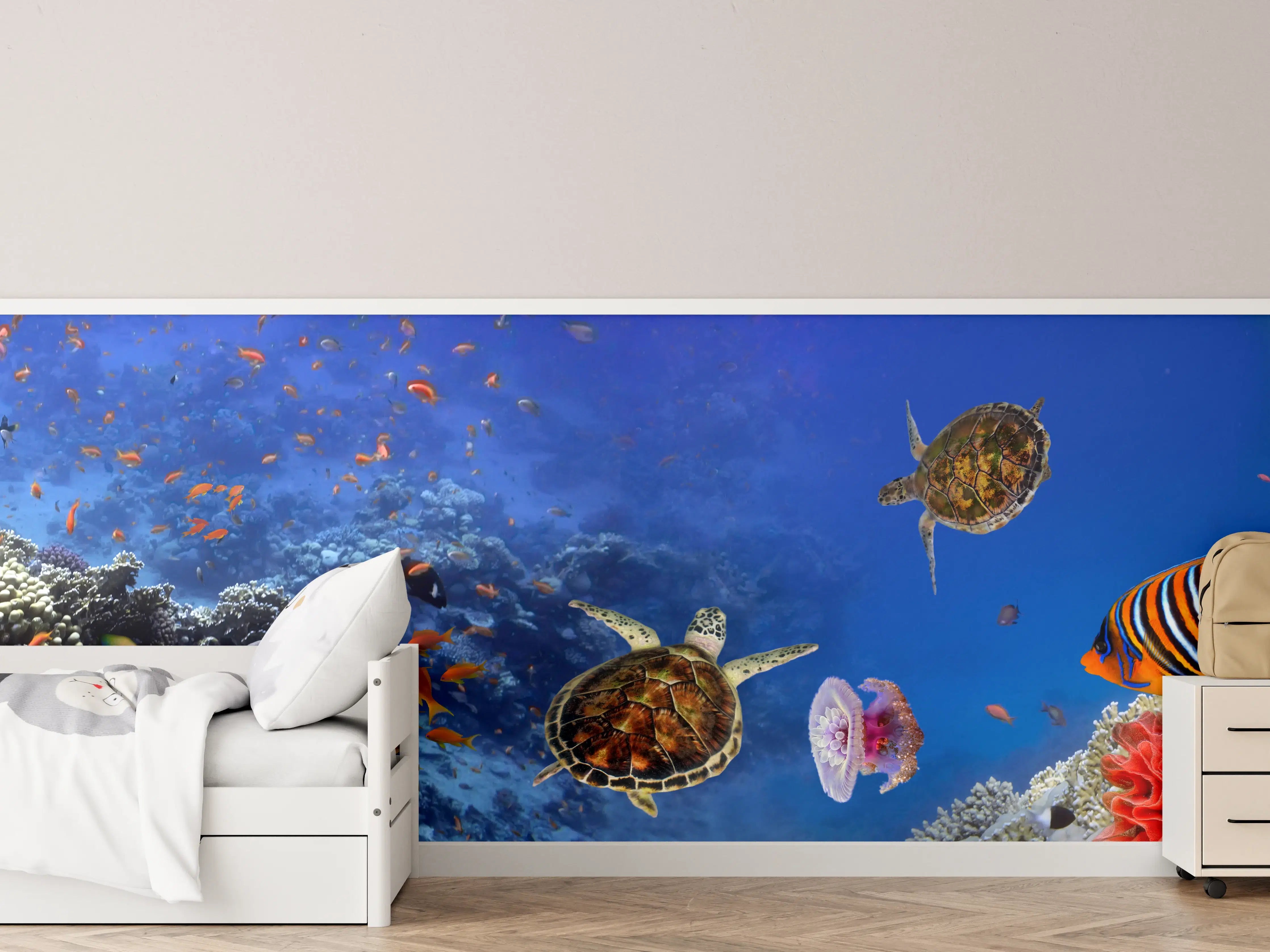 Kinderzimmer Wandgestaltung - Unterwasser-Panorama mit Schildkröte