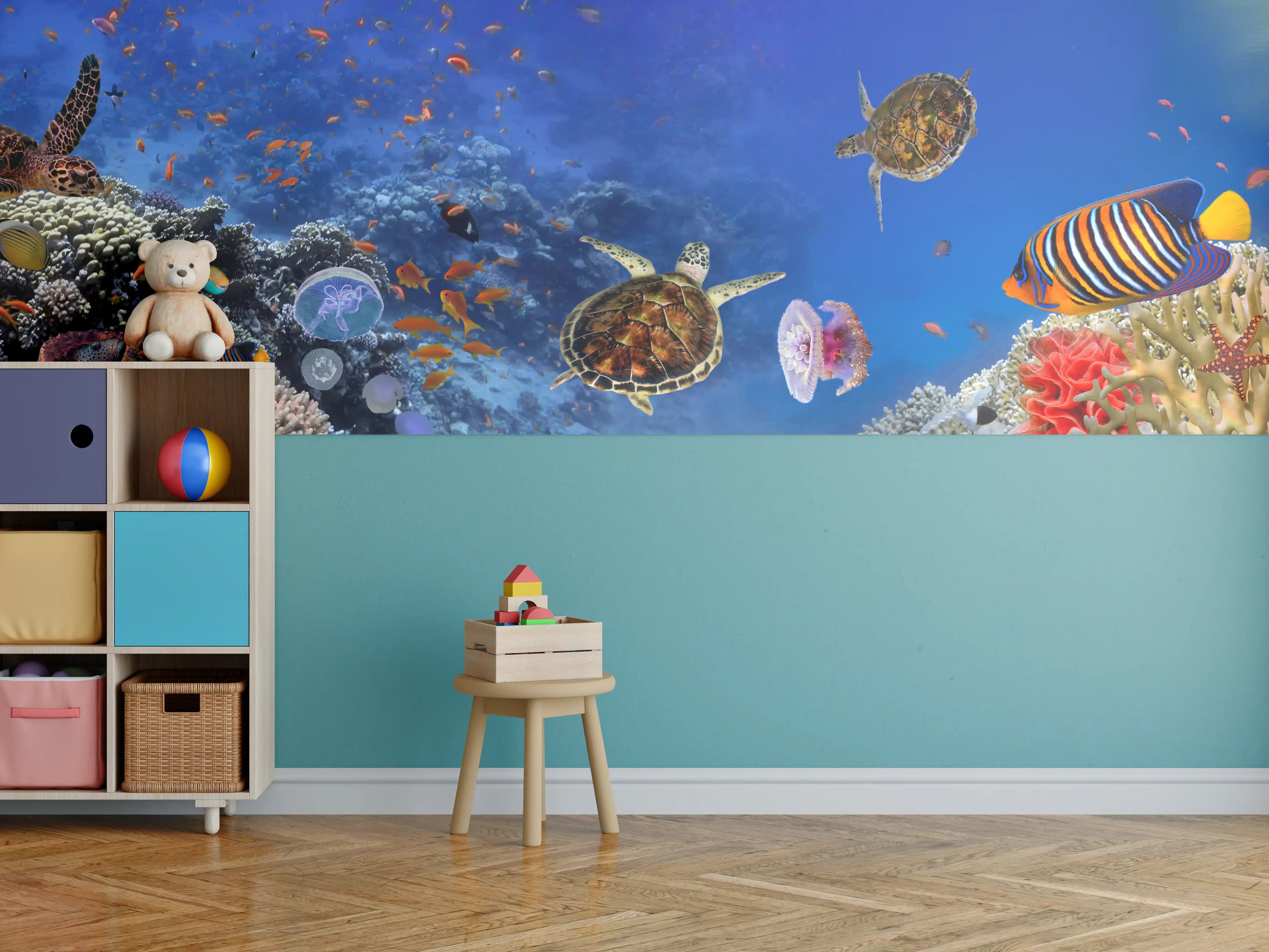 Kinderzimmer Wandgestaltung - Unterwasser-Panorama mit Schildkröte