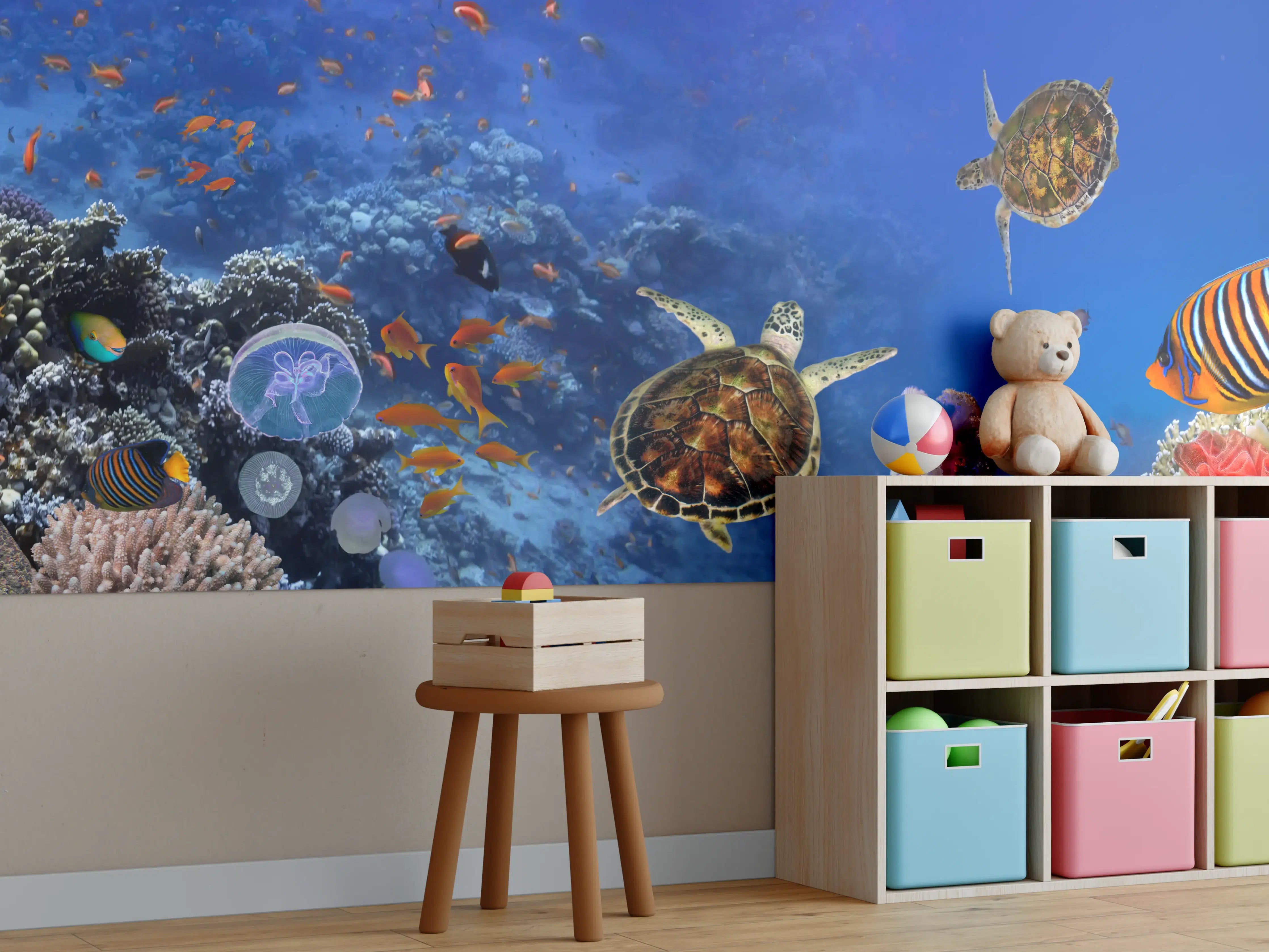 Kinderzimmer Wandgestaltung - Unterwasser-Panorama mit Schildkröte