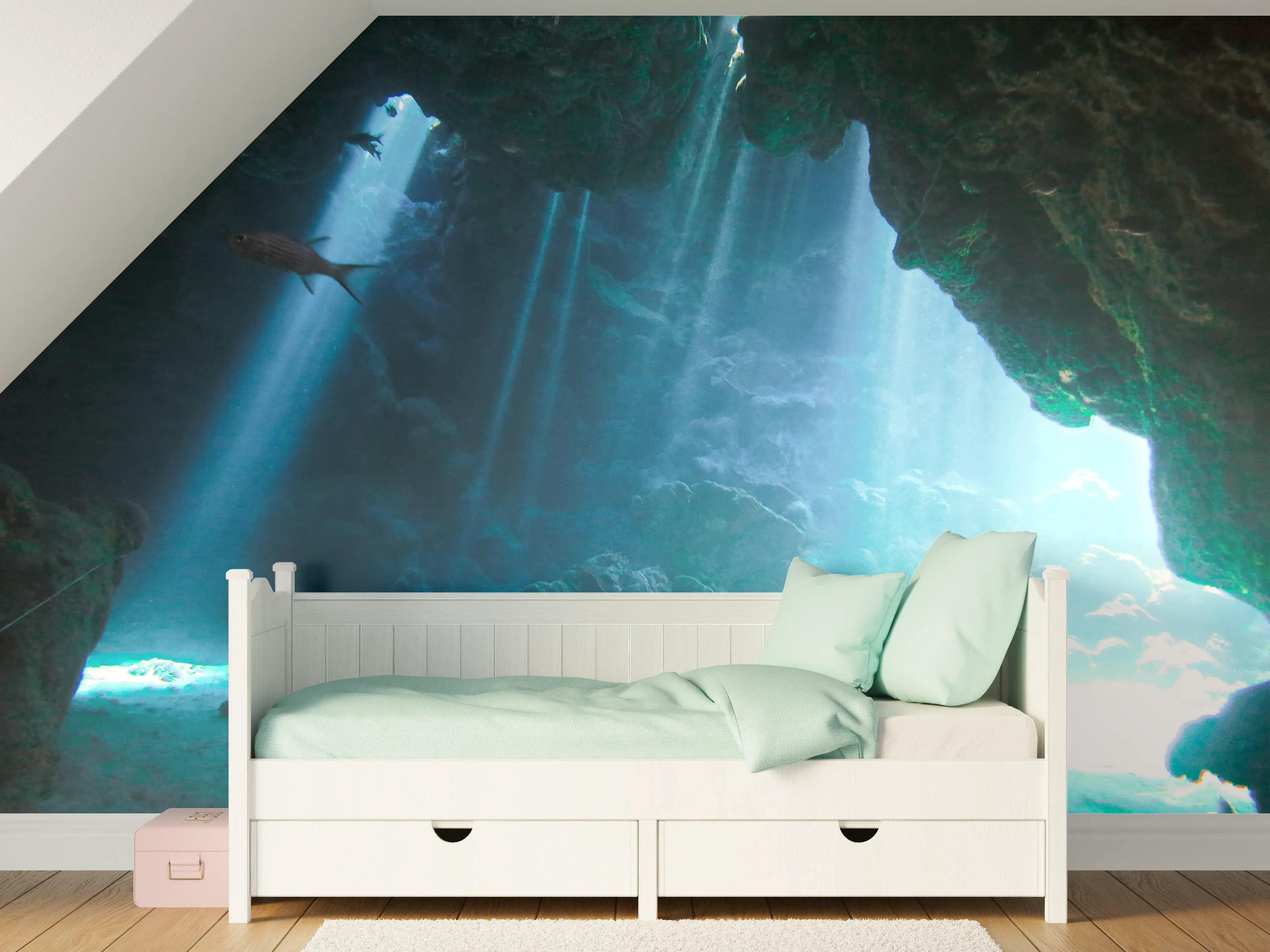 Kinderzimmer Wandgestaltung - Unterwasserhöhle mit Sonnenstrahlen - Japan