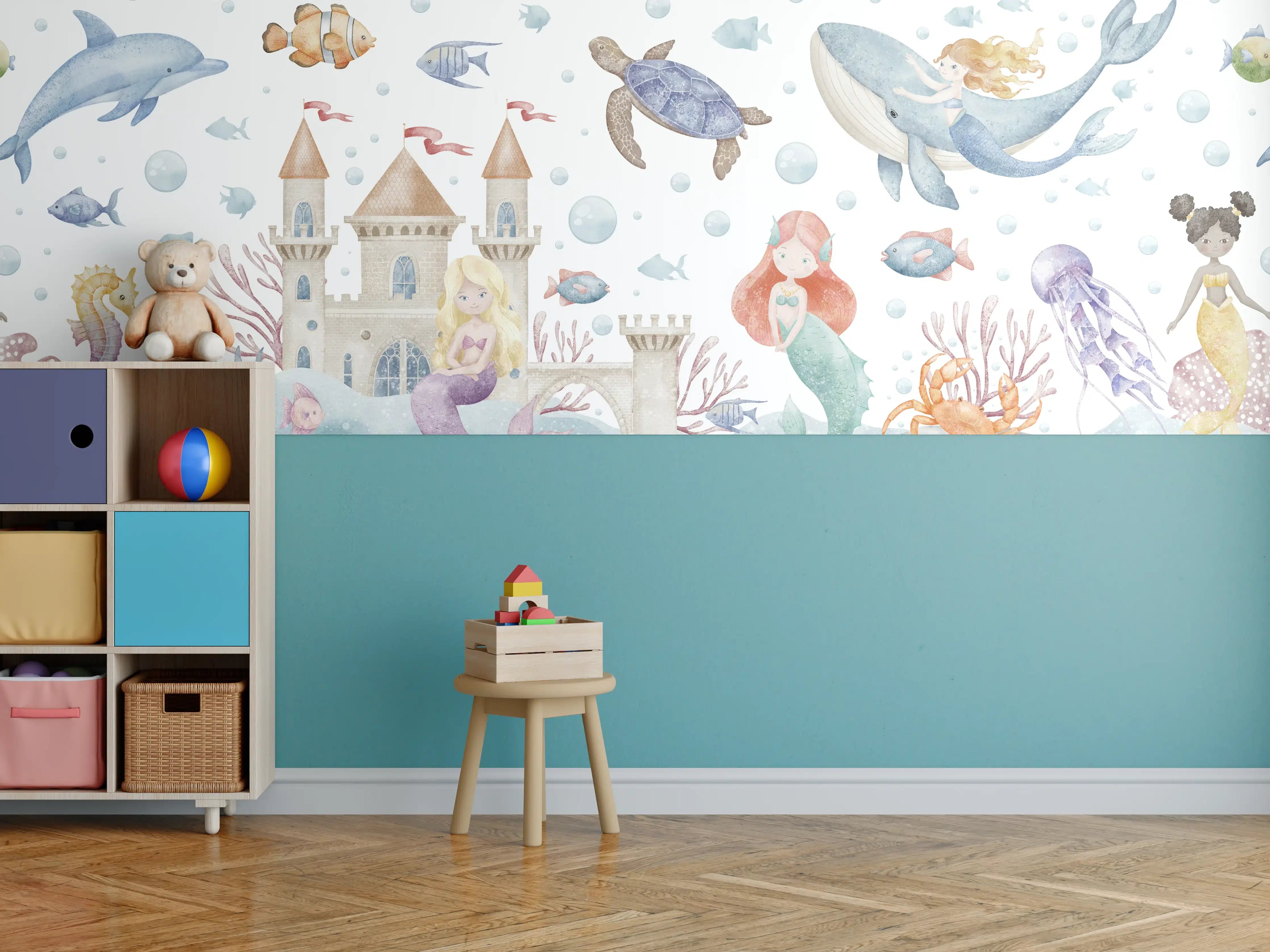 Kinderzimmer Wandgestaltung - Unterwassermärchen mit Meerjungfrau und Meeresbewohnern