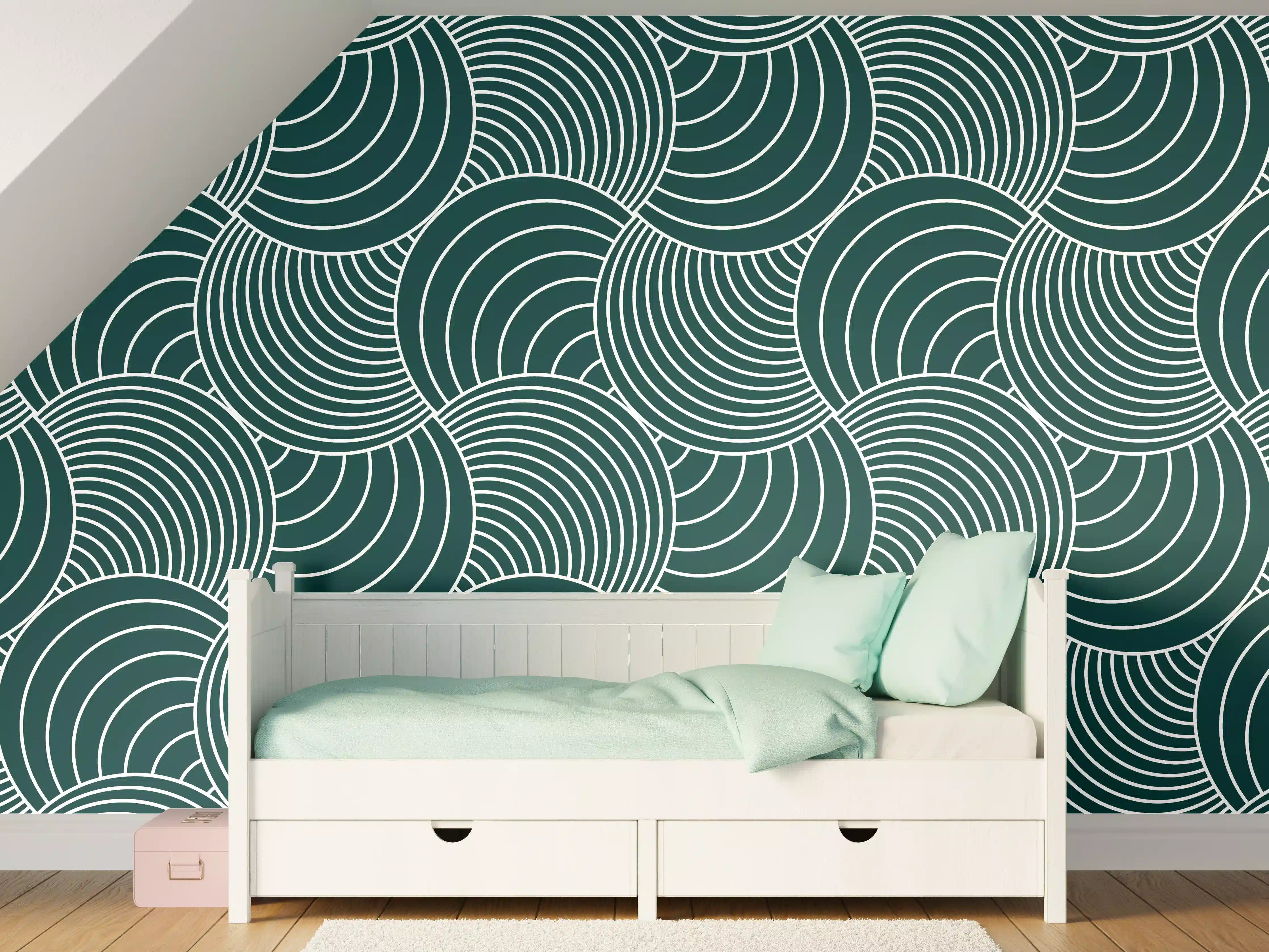 Kinderzimmer Wandgestaltung - Verflochtene Wellen in Petrolgrün